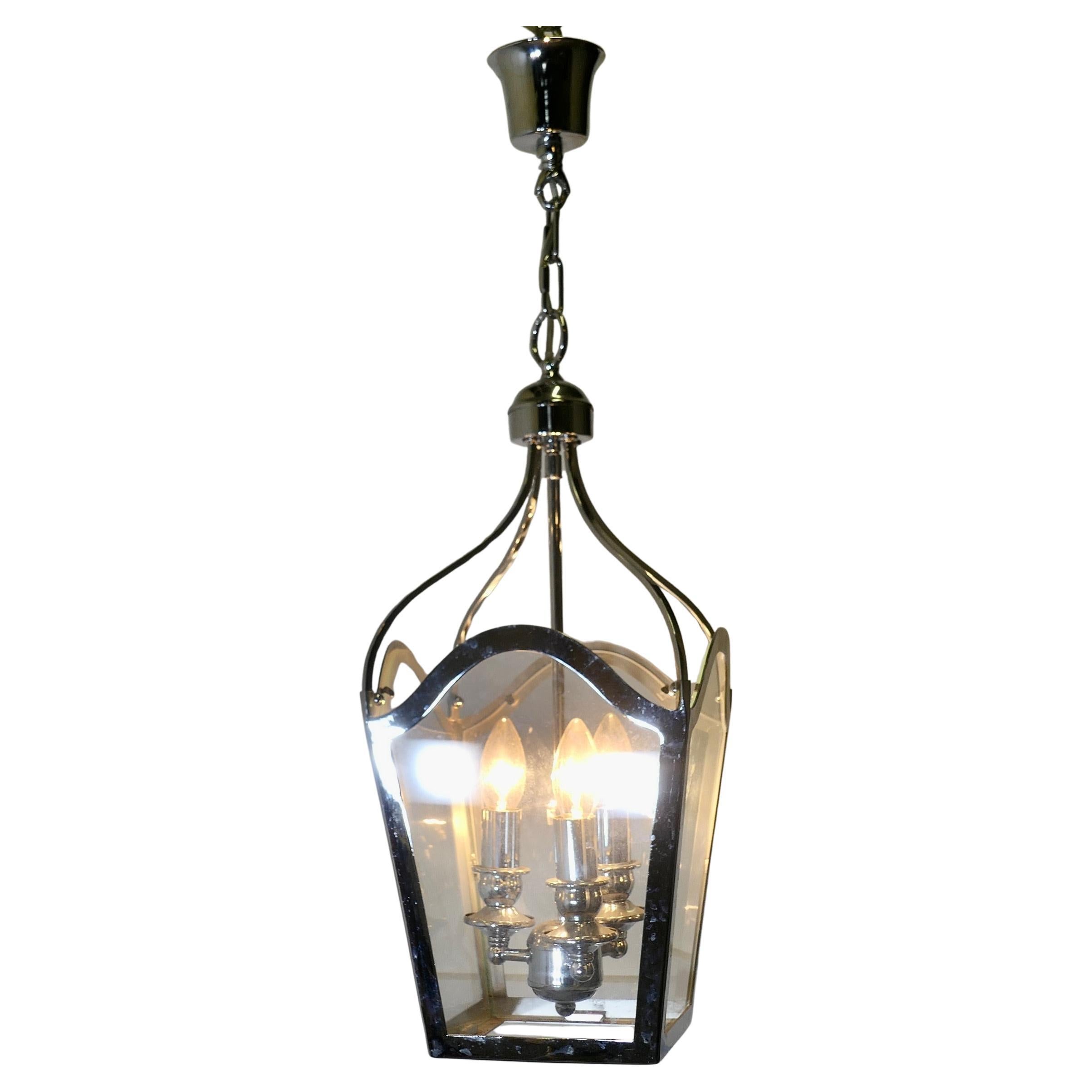 Large Art deco Style Chrome and Glass Lantern, Hall Light