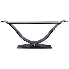 Large Art Deco Style Console Table in Black Piano Lacquer Made in Germany