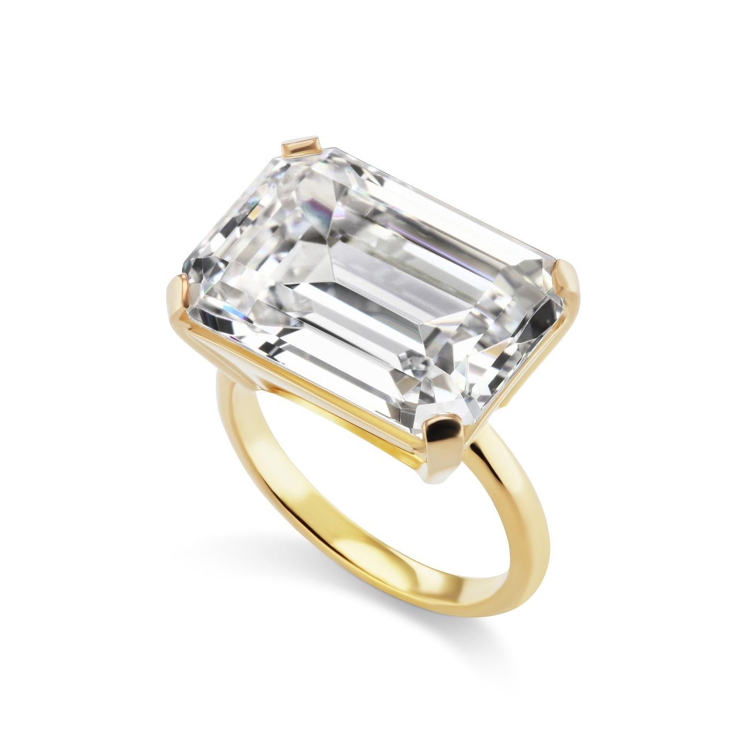 Large Art Deco Style Emerald Cut 15 Carat Cubic Zirconia Vermeil Sterling Ring In New Condition In New York, NY