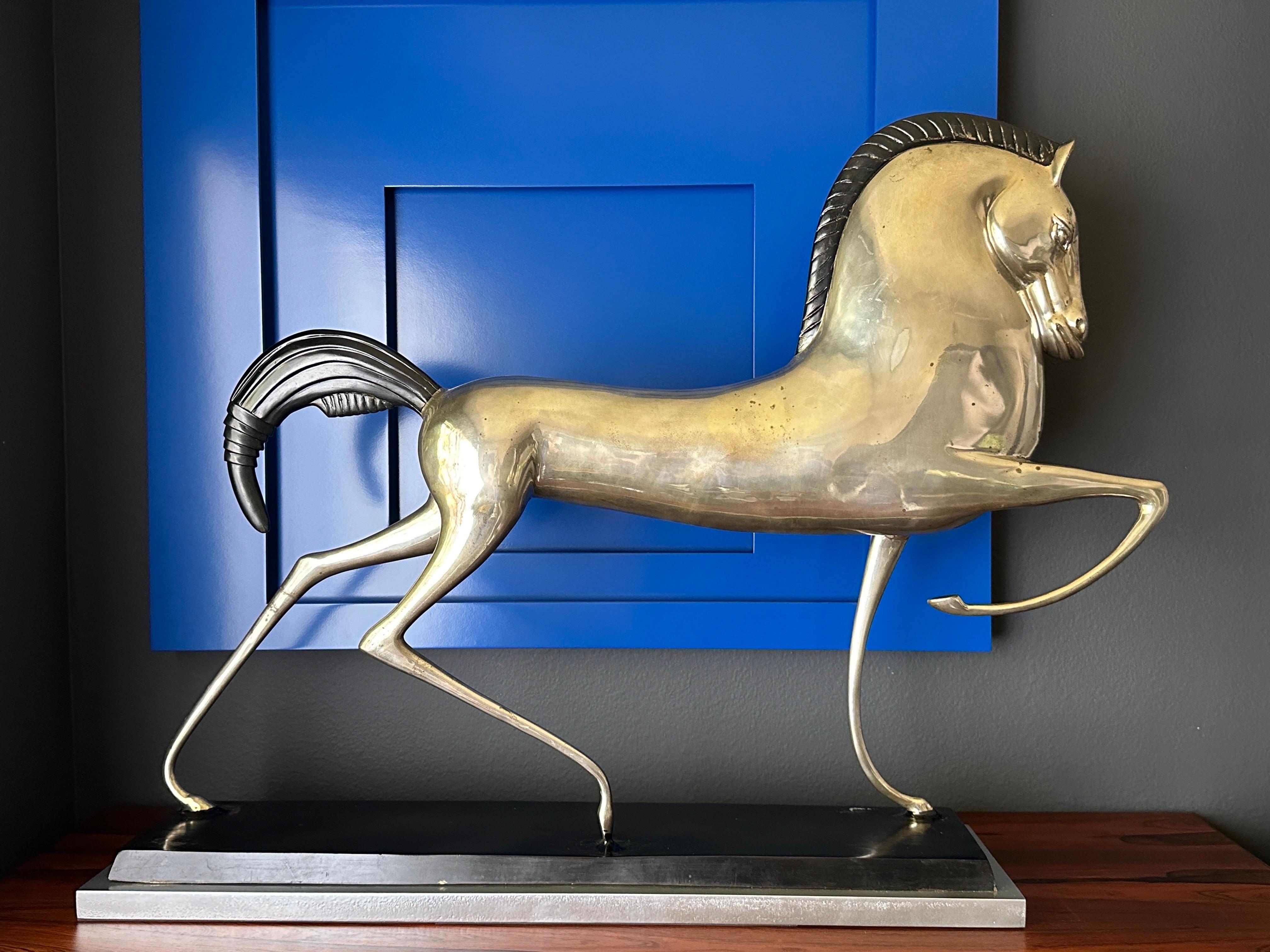 Large Art Deco style silvered brass / bronze Etruscan horse sculpture attributed to Boris Lovet-Lorski
We also have smaller version in our other listing.