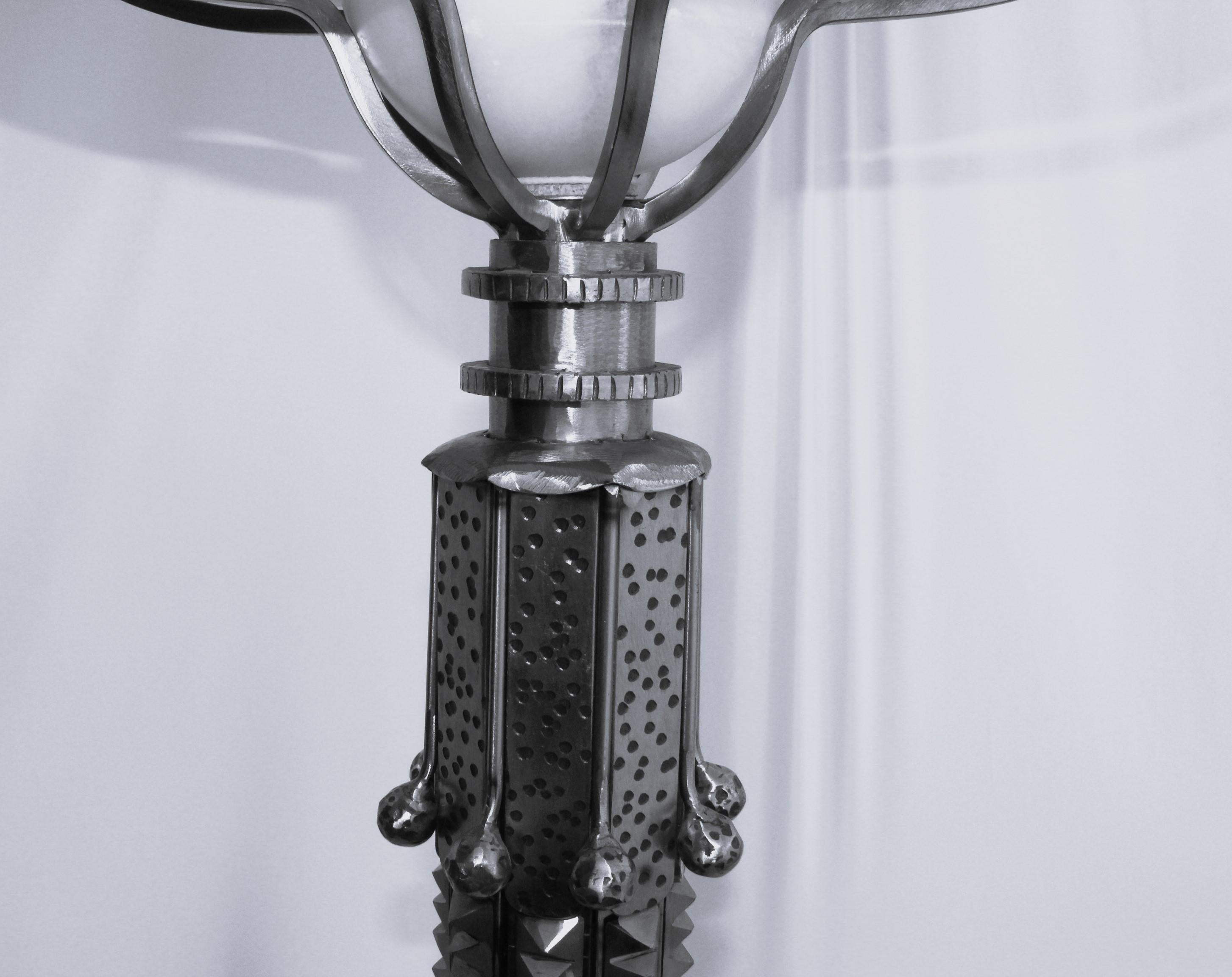 Metal Large Art Deco Style Floor Lamp , Satin Nickel Finish For Sale