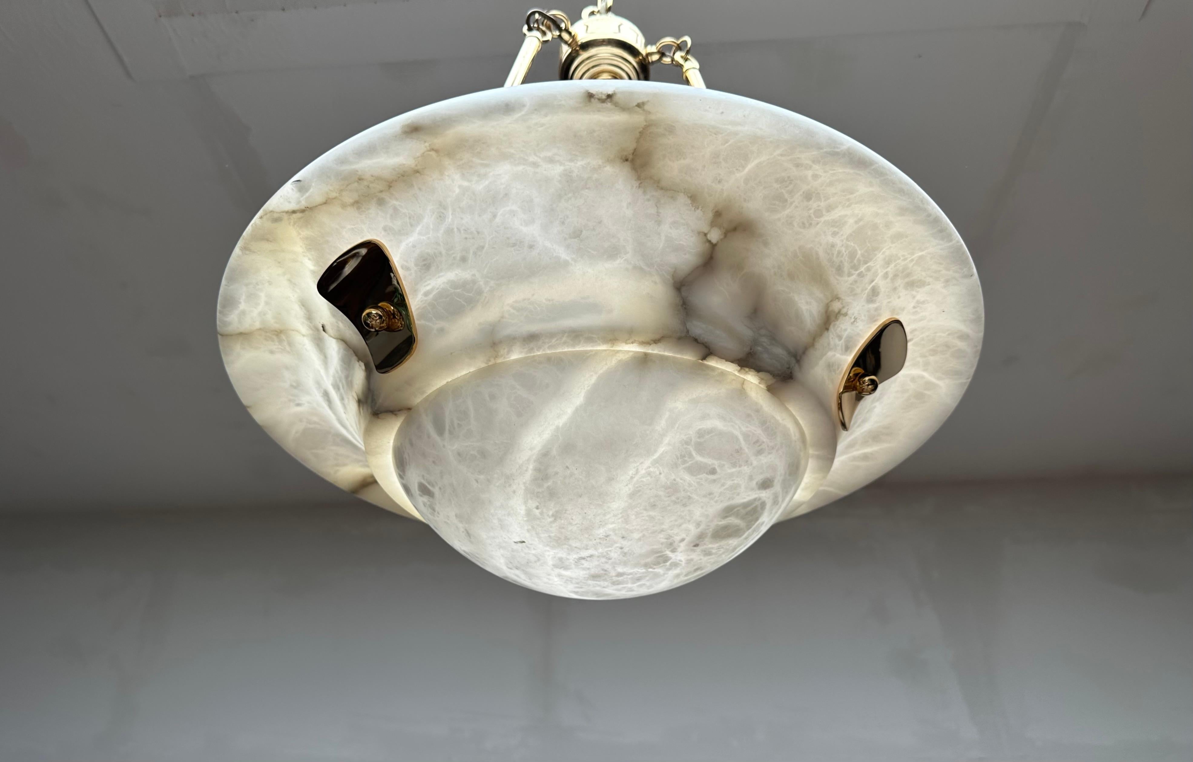 Large Art Deco & Timeless Design MidCentury Made White Alabaster Fixture Pendant For Sale 5
