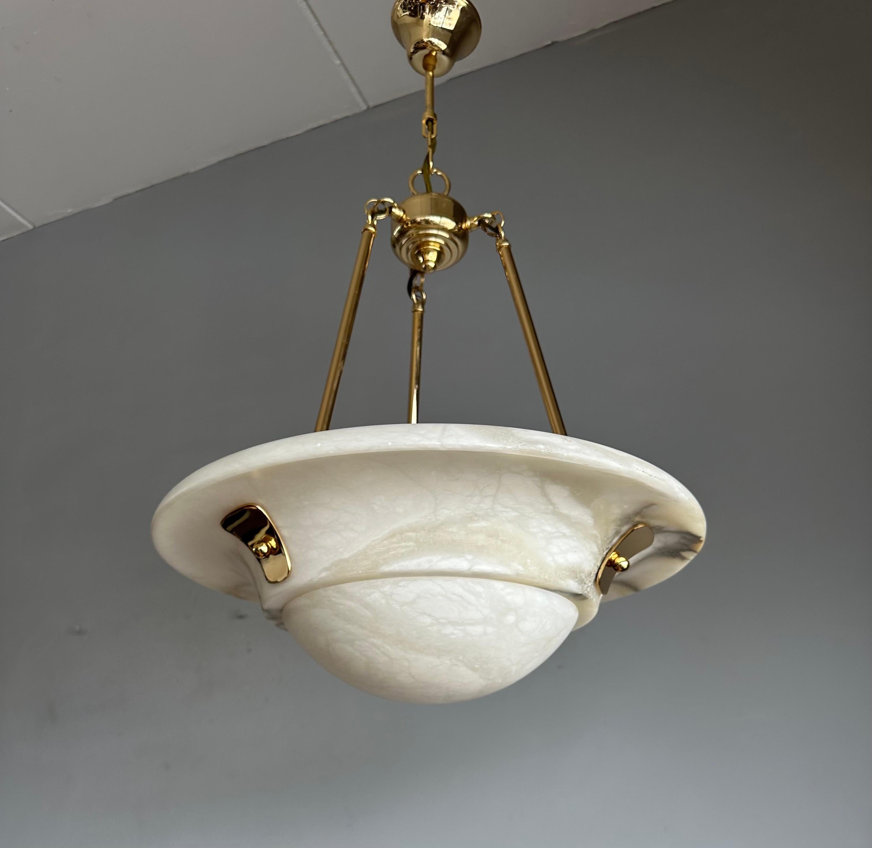 Large Art Deco & Timeless Design MidCentury Made White Alabaster Fixture Pendant For Sale 11