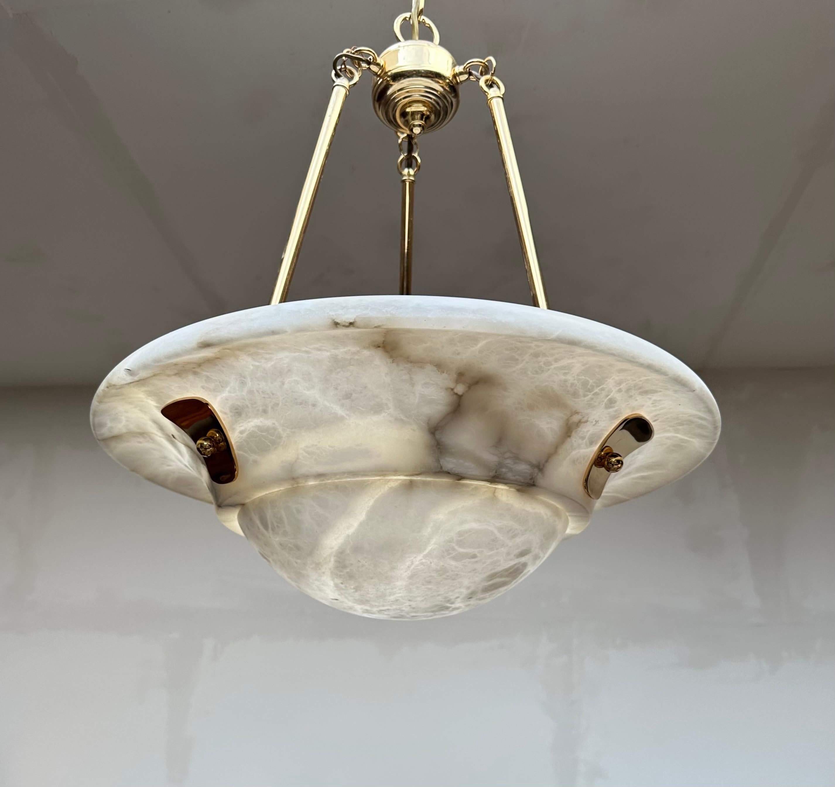 Large Art Deco & Timeless Design MidCentury Made White Alabaster Fixture Pendant For Sale 12