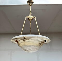Large Art Deco & Timeless Design MidCentury Made White Alabaster Chandelier