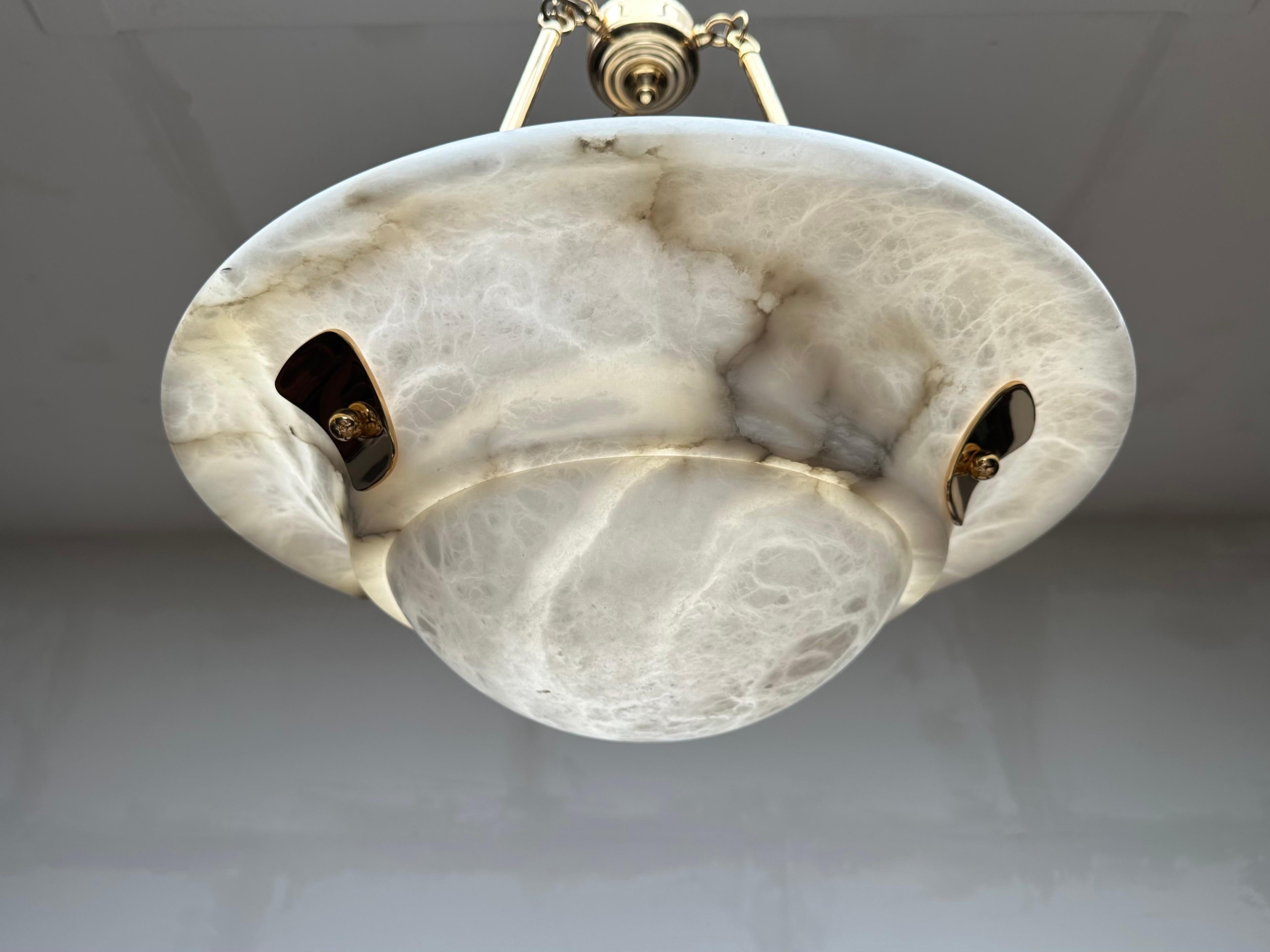 20th Century Large Art Deco & Timeless Design Mid-Century Made White Alabaster Chandelier For Sale