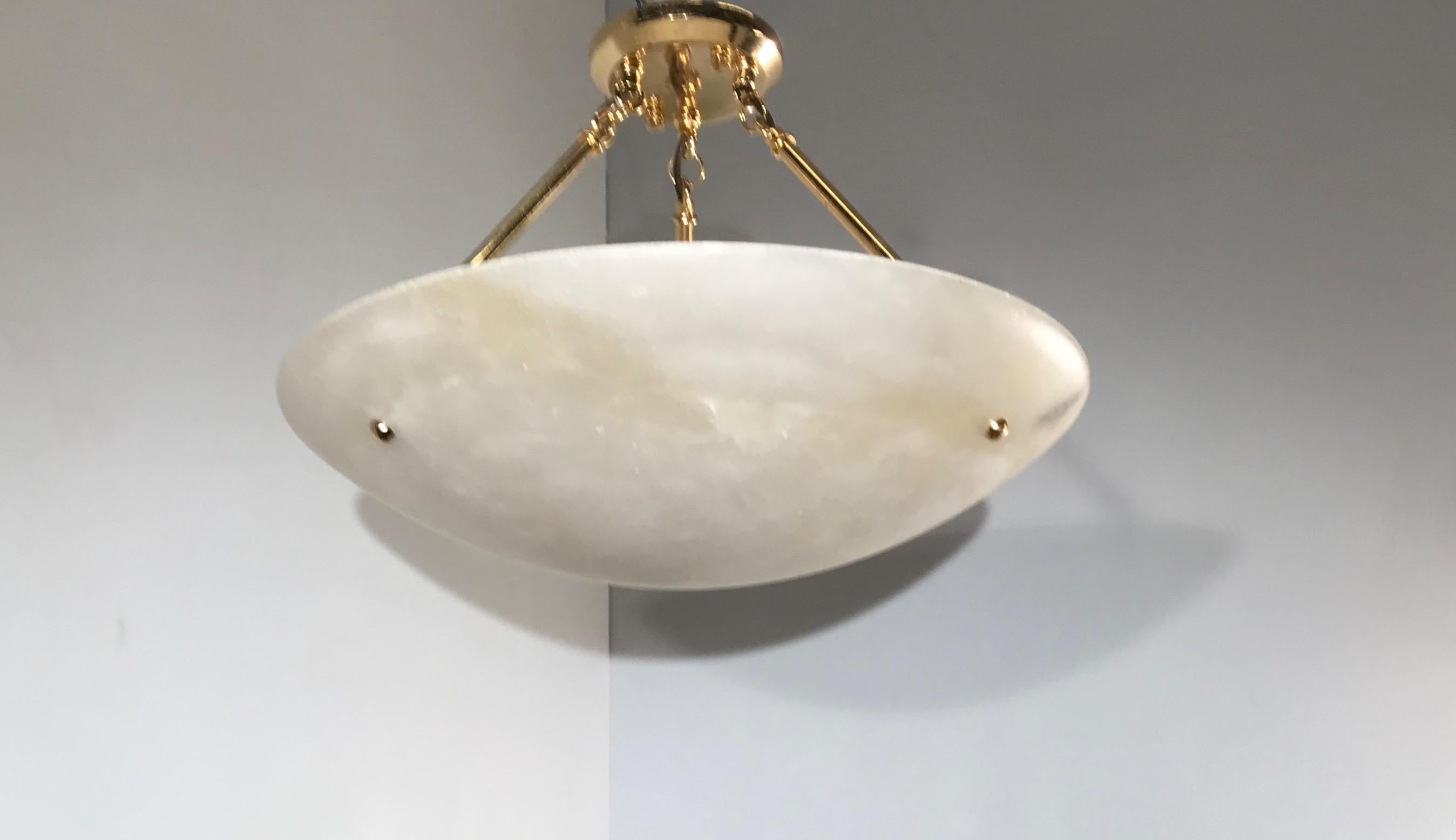 Large Art Deco Style Midcentury Alabaster & Coated Brass Chandelier/ Flush Mount In Good Condition In Lisse, NL