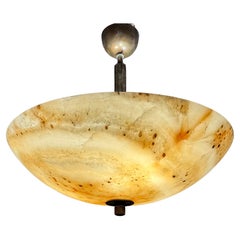 Large Art Deco Style Pendant / Flush Mount with Jupiter Like Alabaster Shade