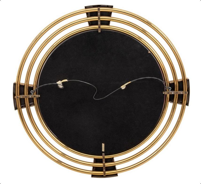 20th Century Large Art Deco Style Round Mirror with Black Marble Insets For Sale