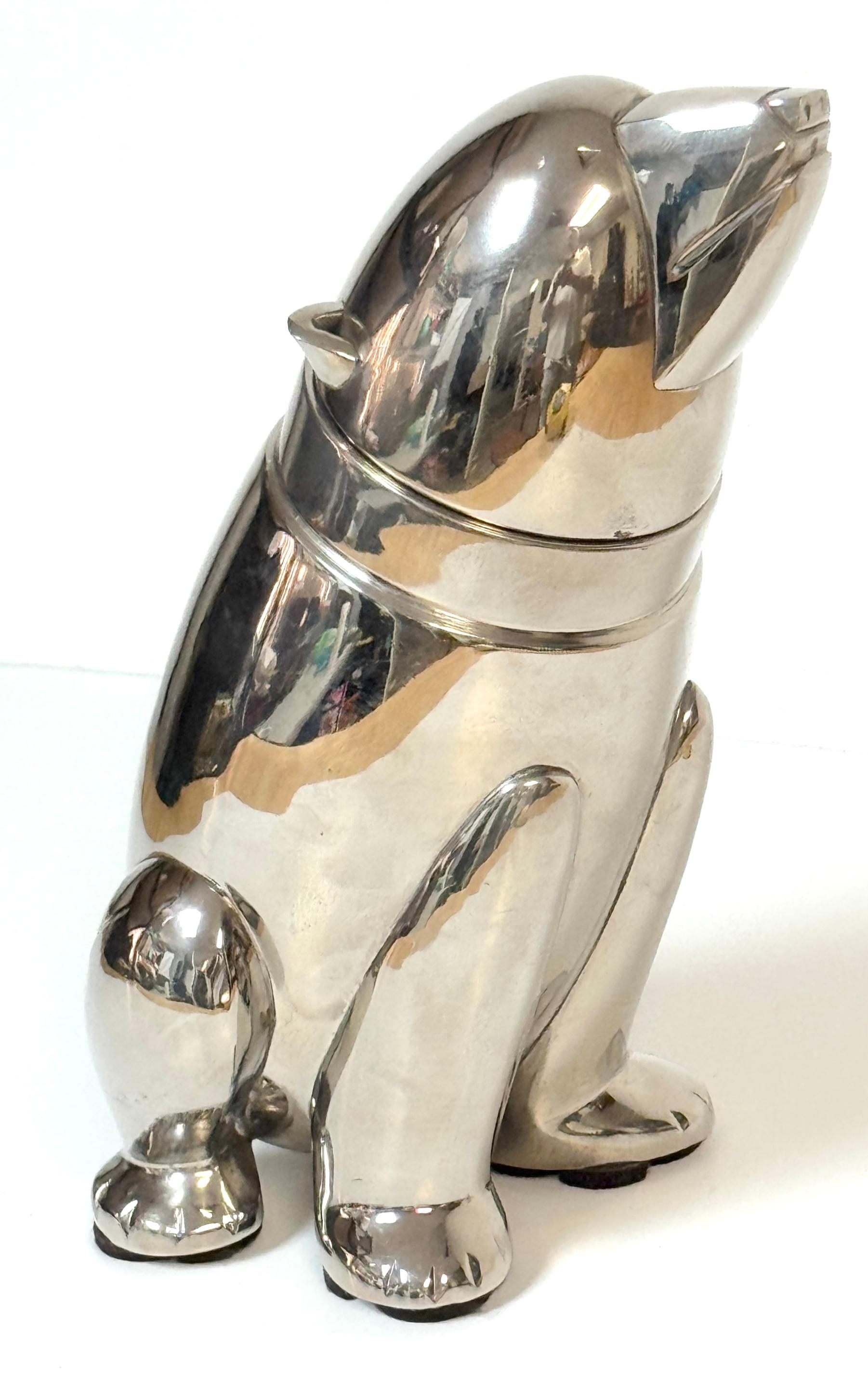 Polished Large Art Deco Style Silverplated Seated Bear Cocktail Shaker For Sale