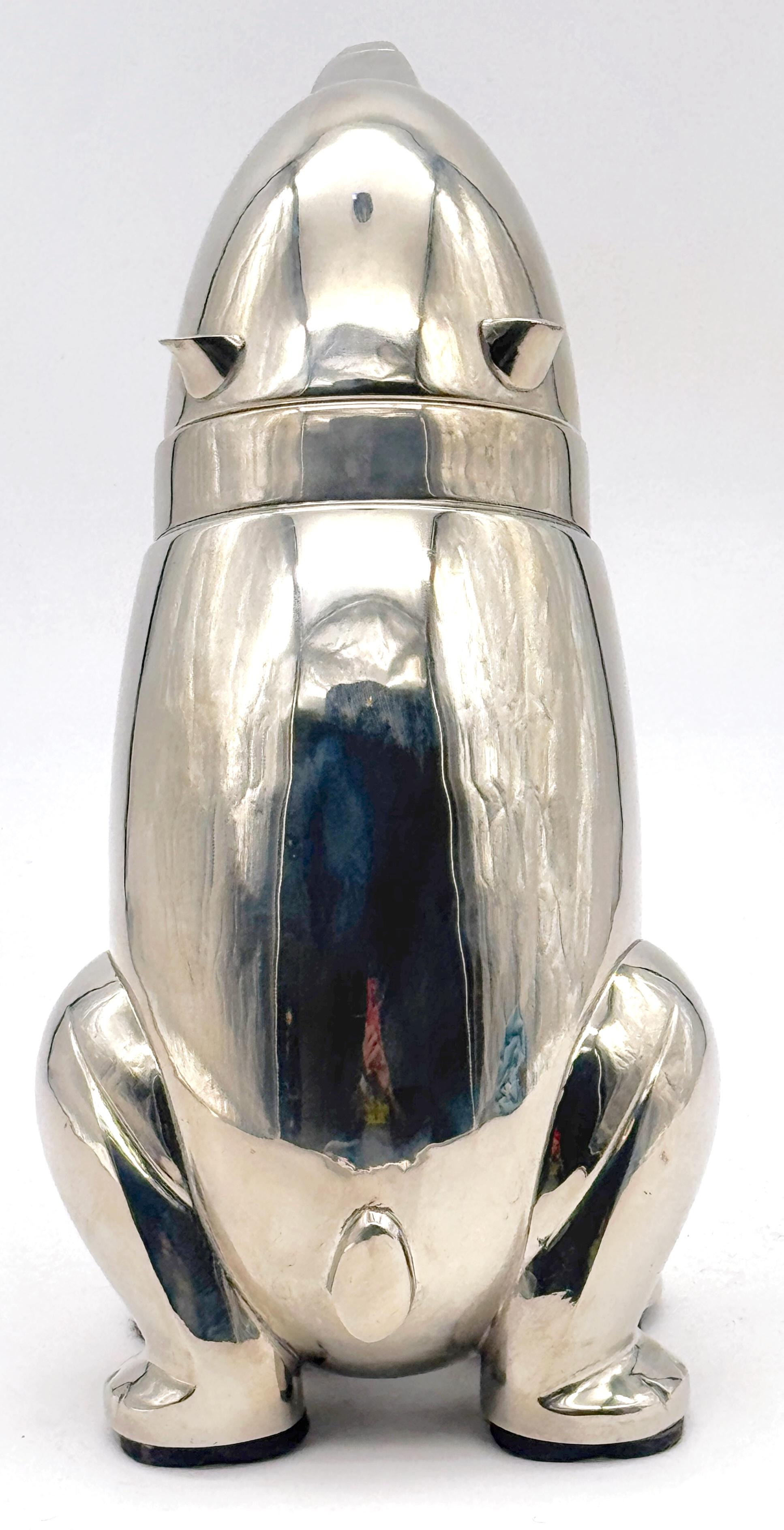 Large Art Deco Style Silverplated Seated Bear Cocktail Shaker For Sale 1