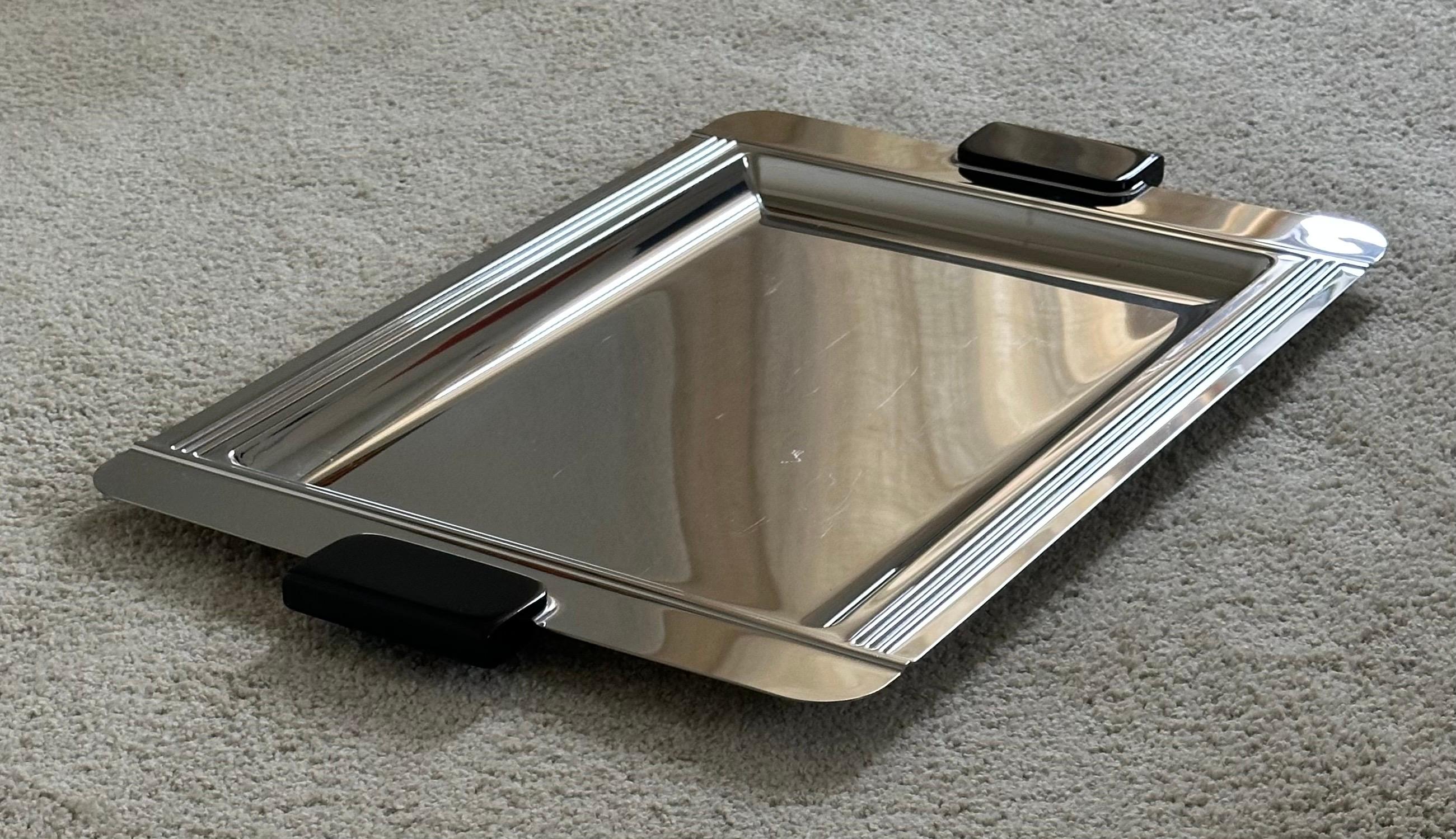 Large Art Deco Style Stainless Steel & Resin Barware Tray by Jean Couzon France For Sale 5