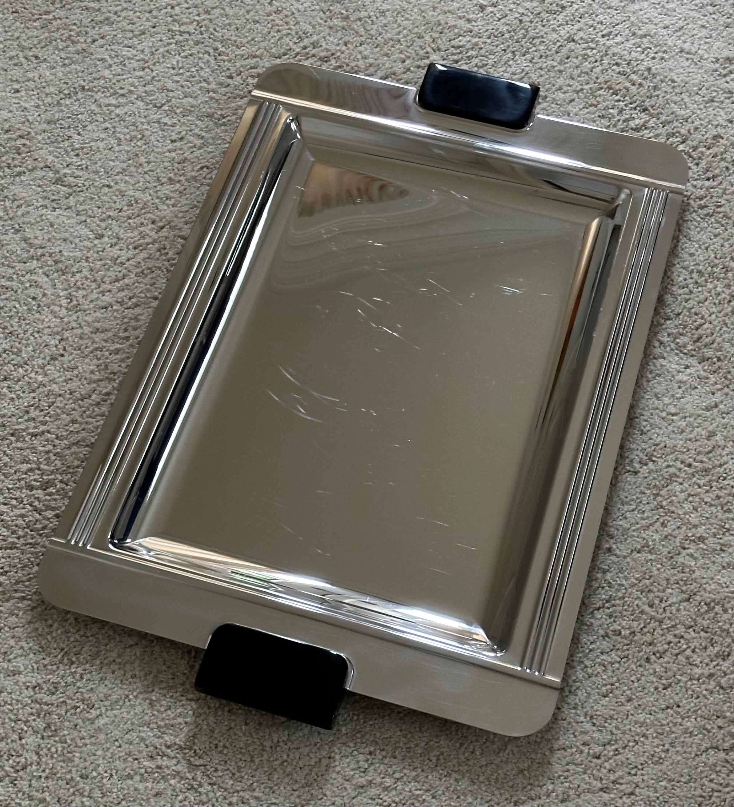 Large Art Deco Style Stainless Steel & Resin Barware Tray by Jean Couzon France For Sale 6