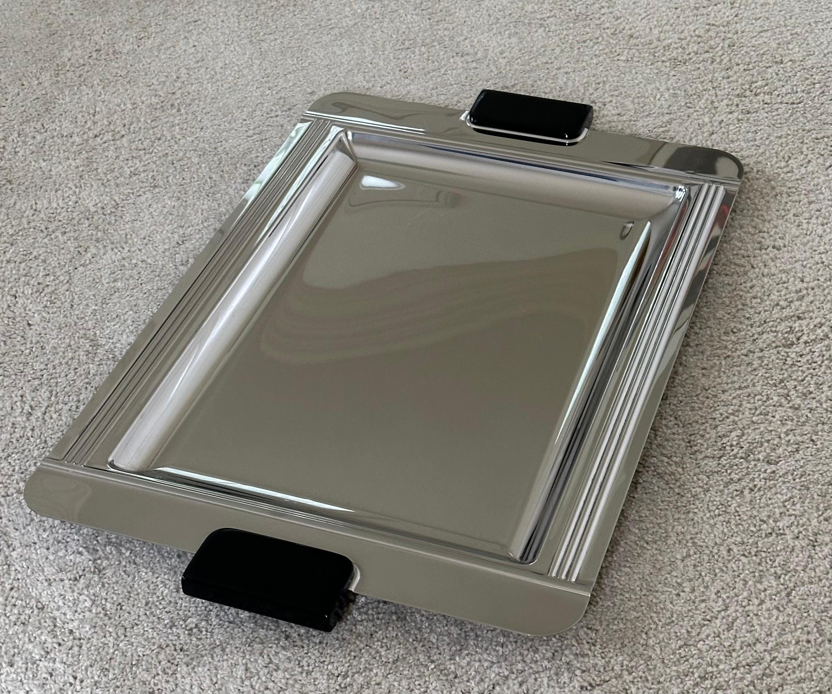 Large Art Deco Style Stainless Steel & Resin Barware Tray by Jean Couzon France For Sale 9