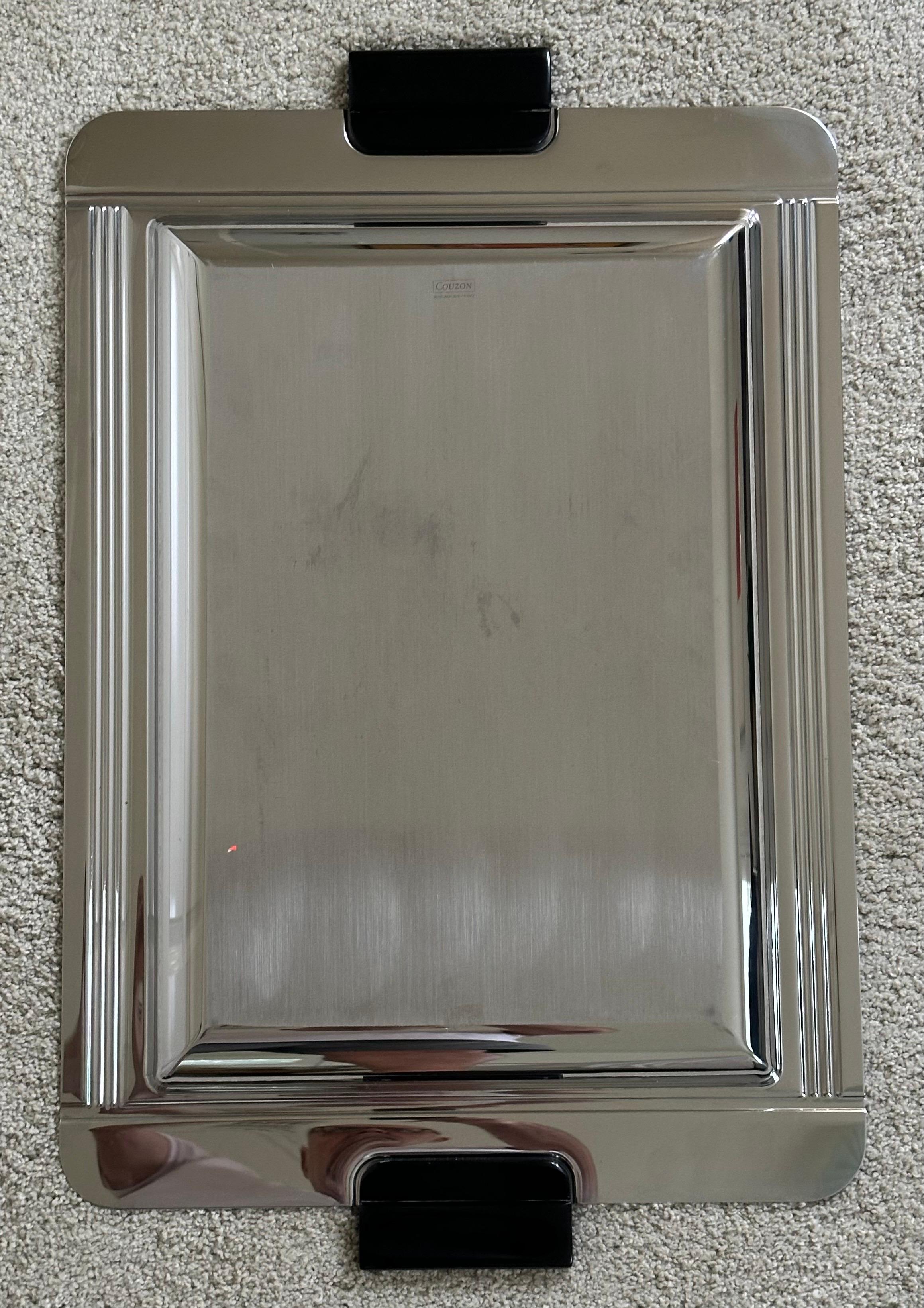 Large Art Deco Style Stainless Steel & Resin Barware Tray by Jean Couzon France For Sale 13