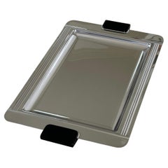 Grande vassoio da bar in acciaio inox e resina in stile Art Déco di Jean Couzon France