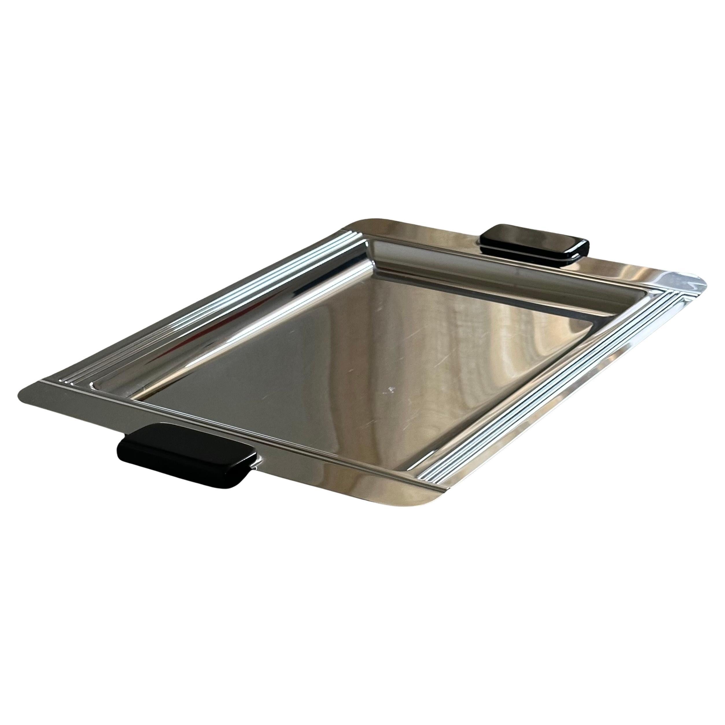 Large Art Deco Style Stainless Steel & Resin Barware Tray by Jean Couzon France In Good Condition For Sale In San Diego, CA