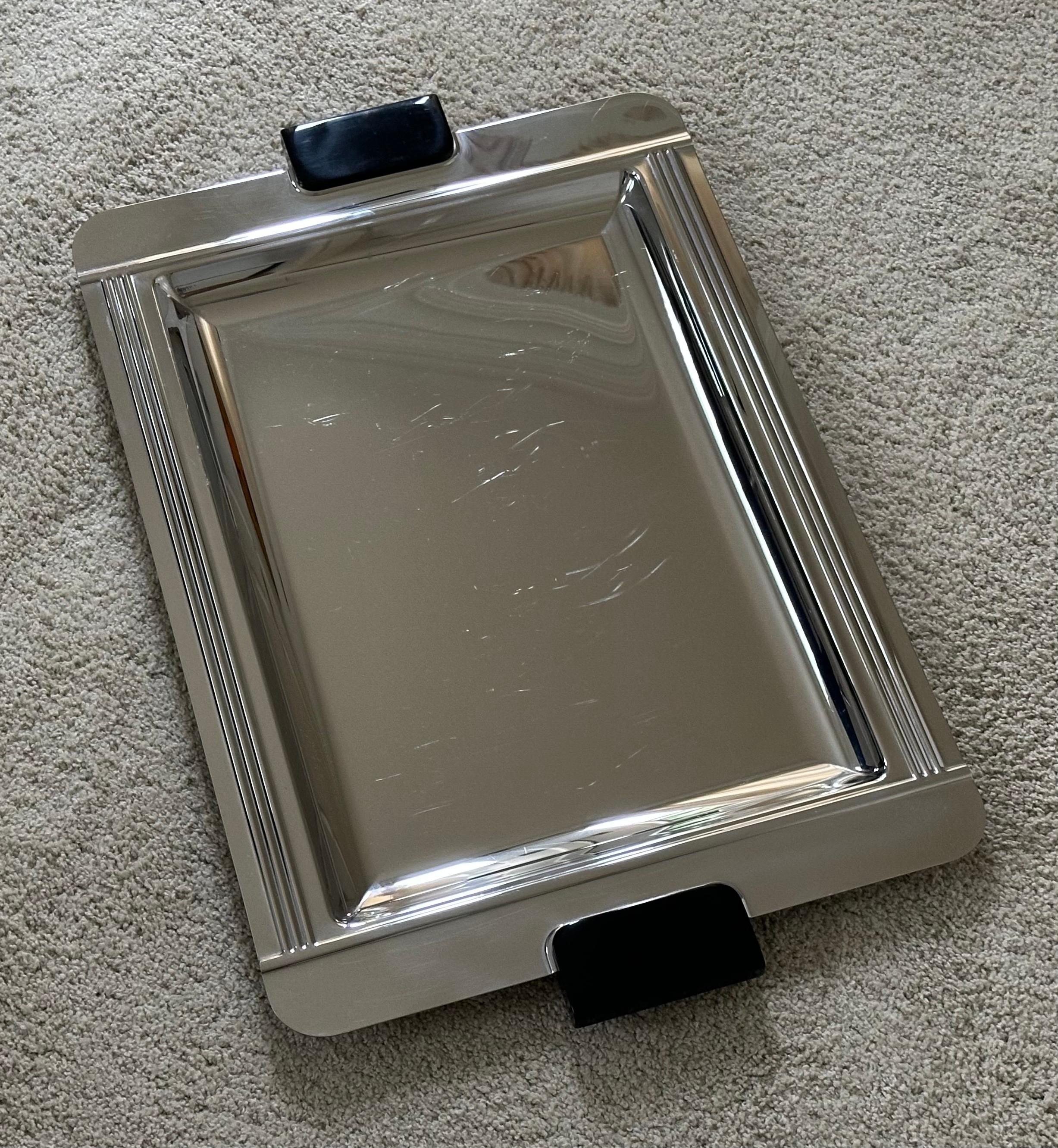 Large Art Deco Style Stainless Steel & Resin Barware Tray by Jean Couzon France For Sale 1