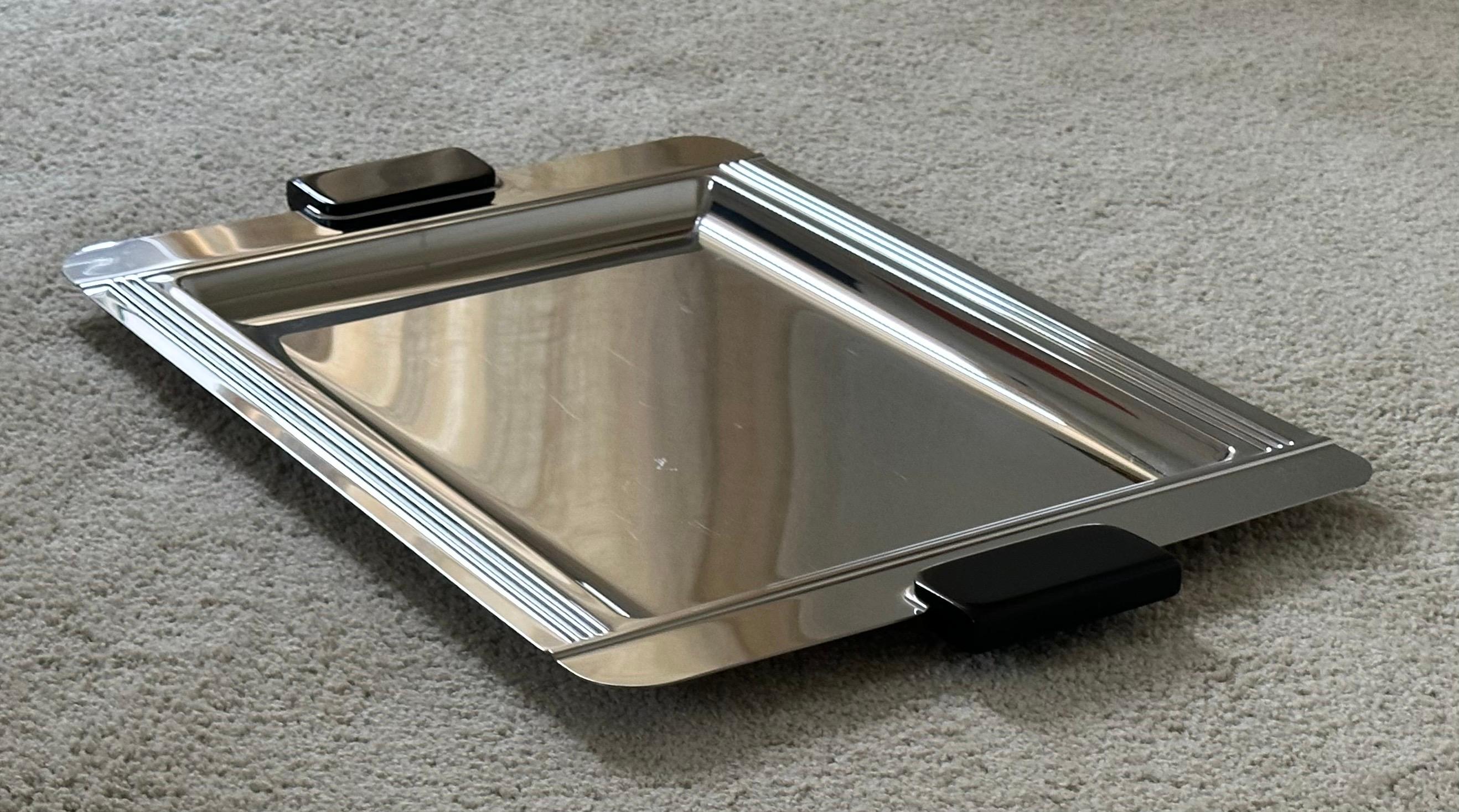 Large Art Deco Style Stainless Steel & Resin Barware Tray by Jean Couzon France For Sale 4