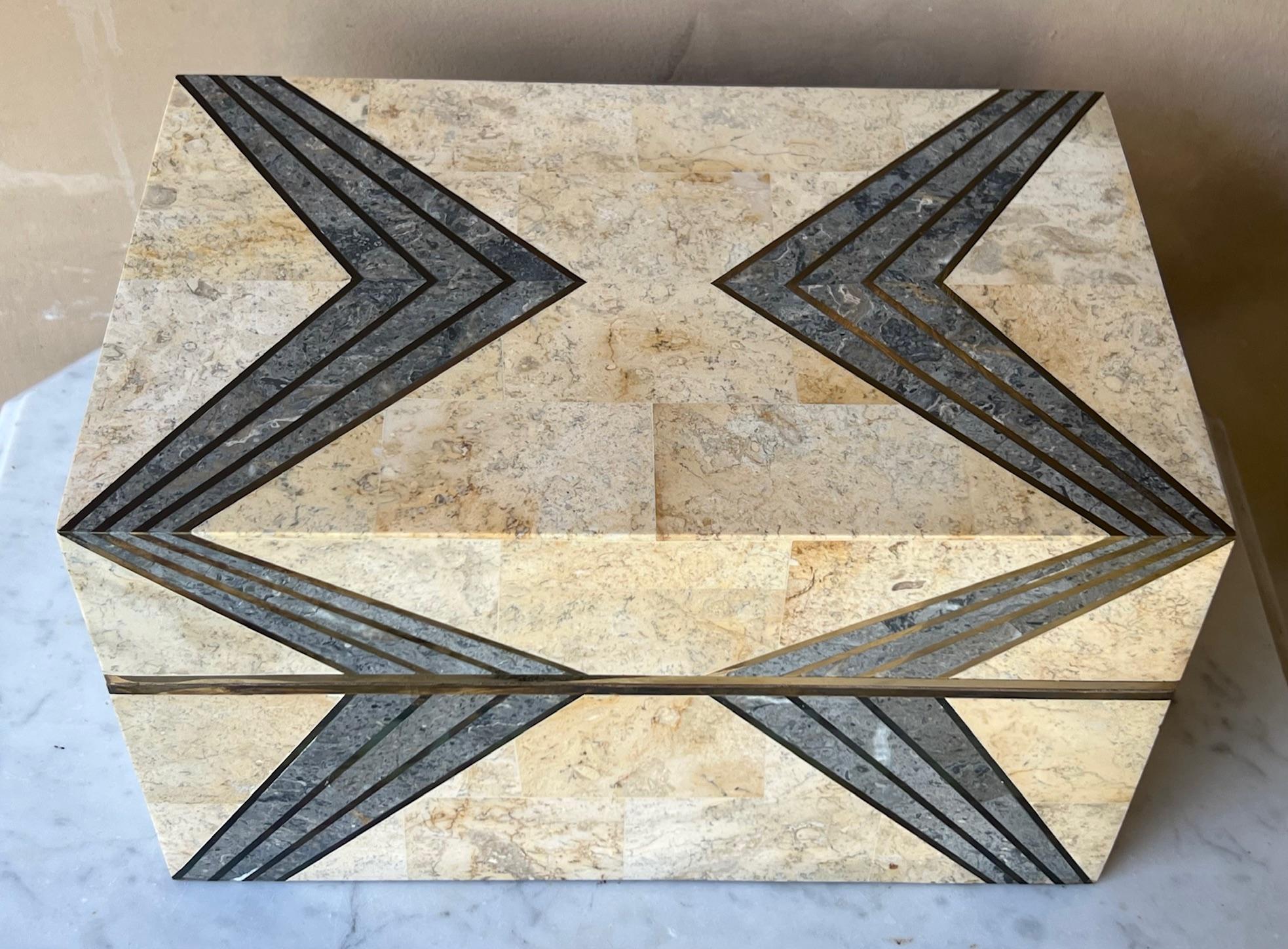 Large Art Deco Style Stone & Copper Inlaid Box For Sale 3