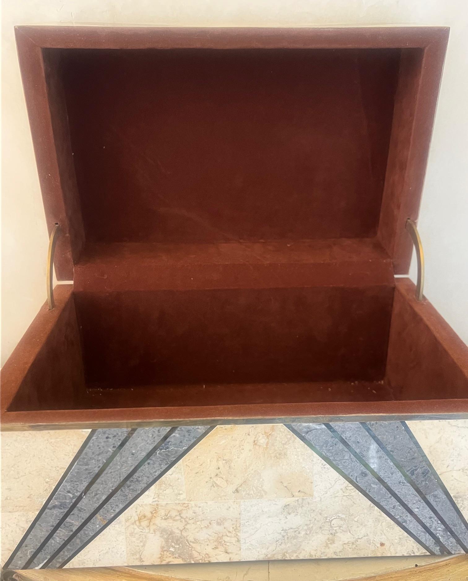 Large Art Deco Style Stone & Copper Inlaid Box For Sale 7
