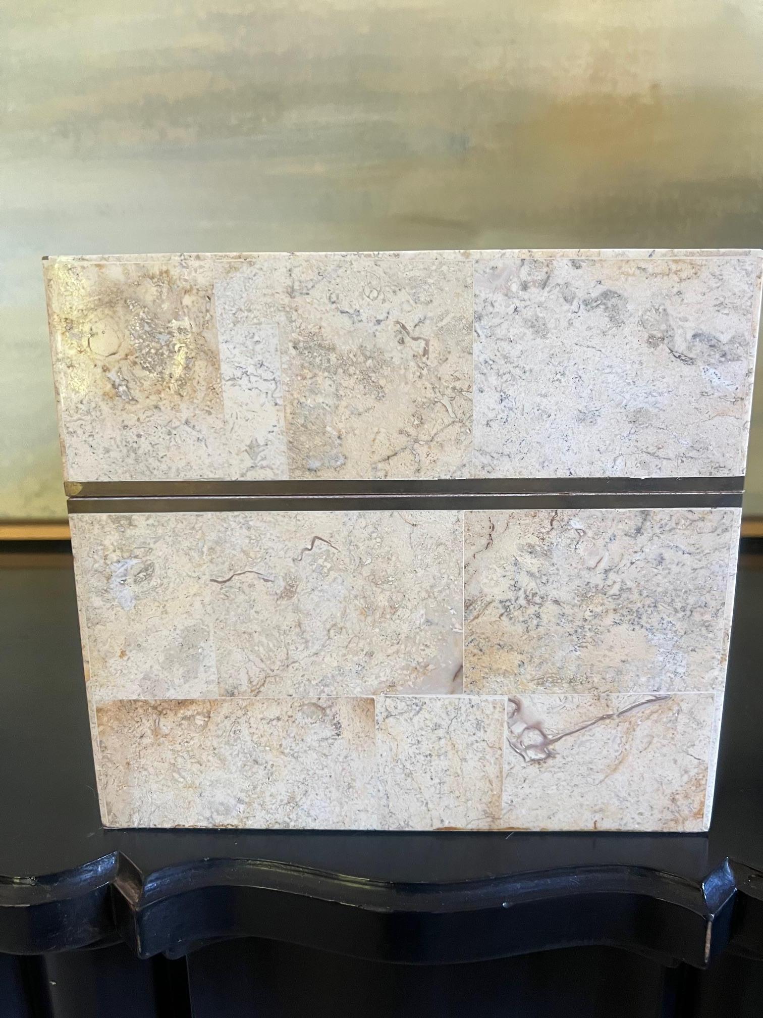 Inlay Large Art Deco Style Stone & Copper Inlaid Box For Sale