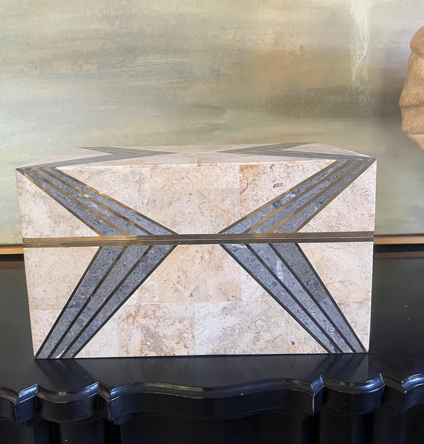 Large Art Deco Style Stone & Copper Inlaid Box For Sale 2