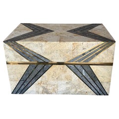 Large Art Deco Style Stone & Copper Inlaid Box
