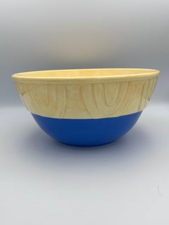 Large Art Deco Style Treasure Craft Blue and Yellow Ceramic Centerpiece Bowl