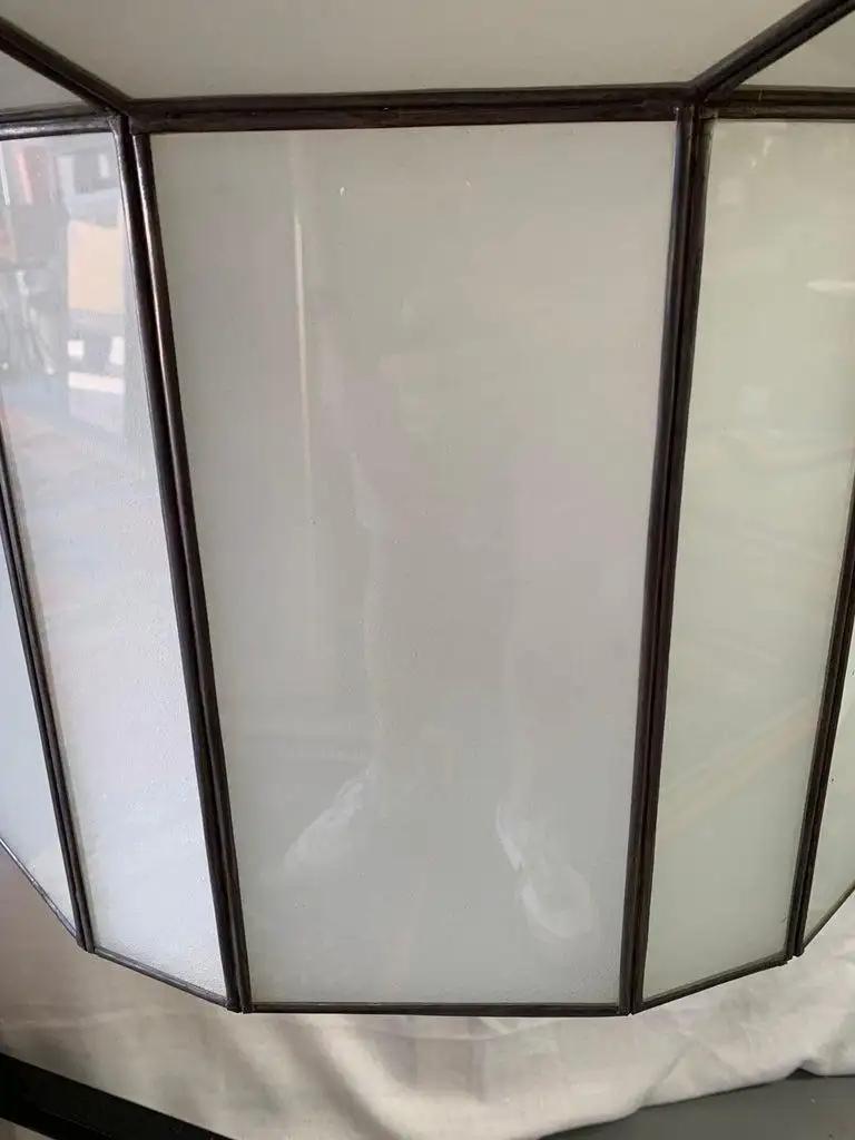 Grande lampadario, pendente o lanterna in vetro bianco latte in stile Art Déco, una coppia in vendita 2
