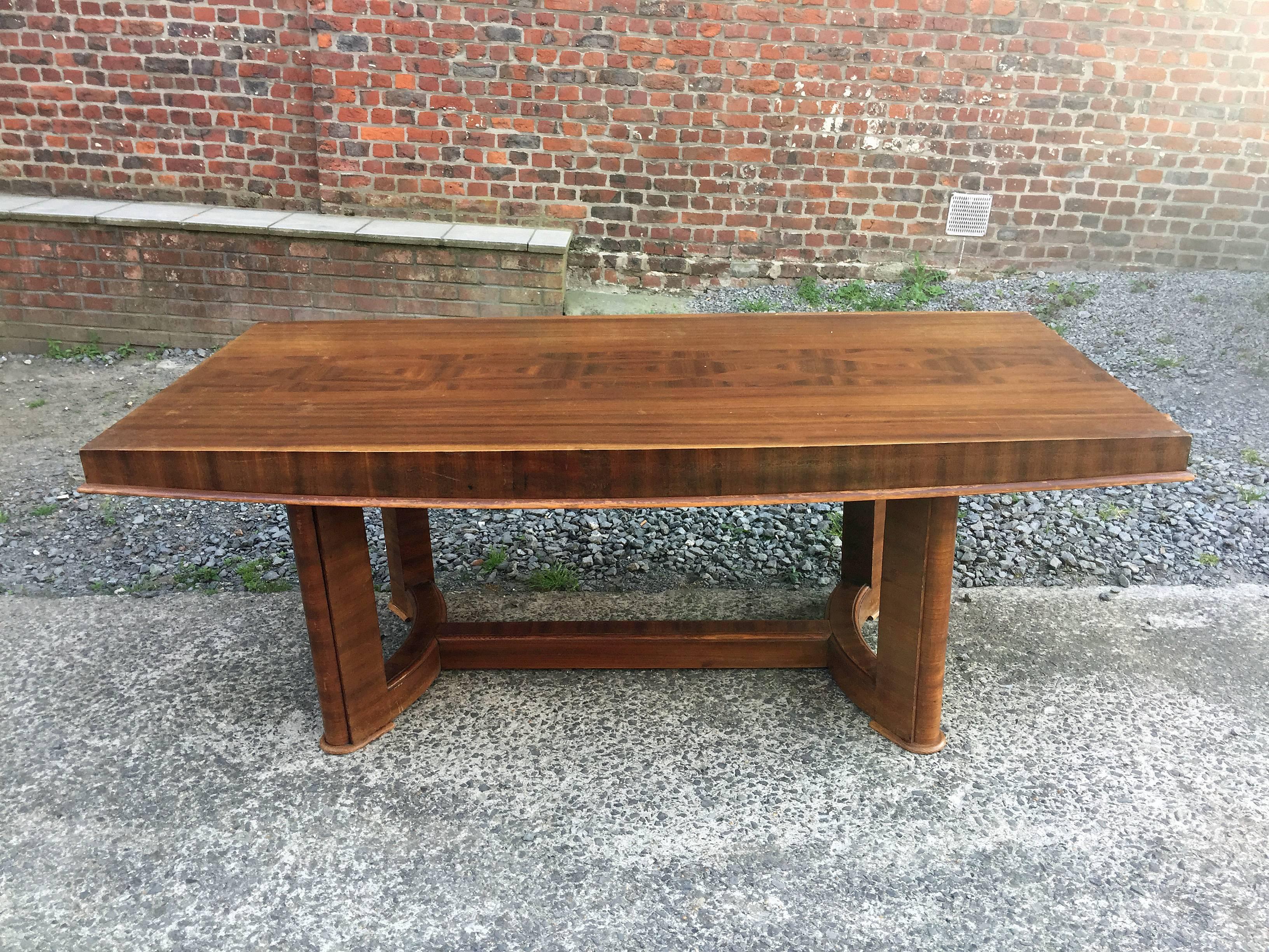French Large Art Deco Table in Mahogany, circa 1930 For Sale