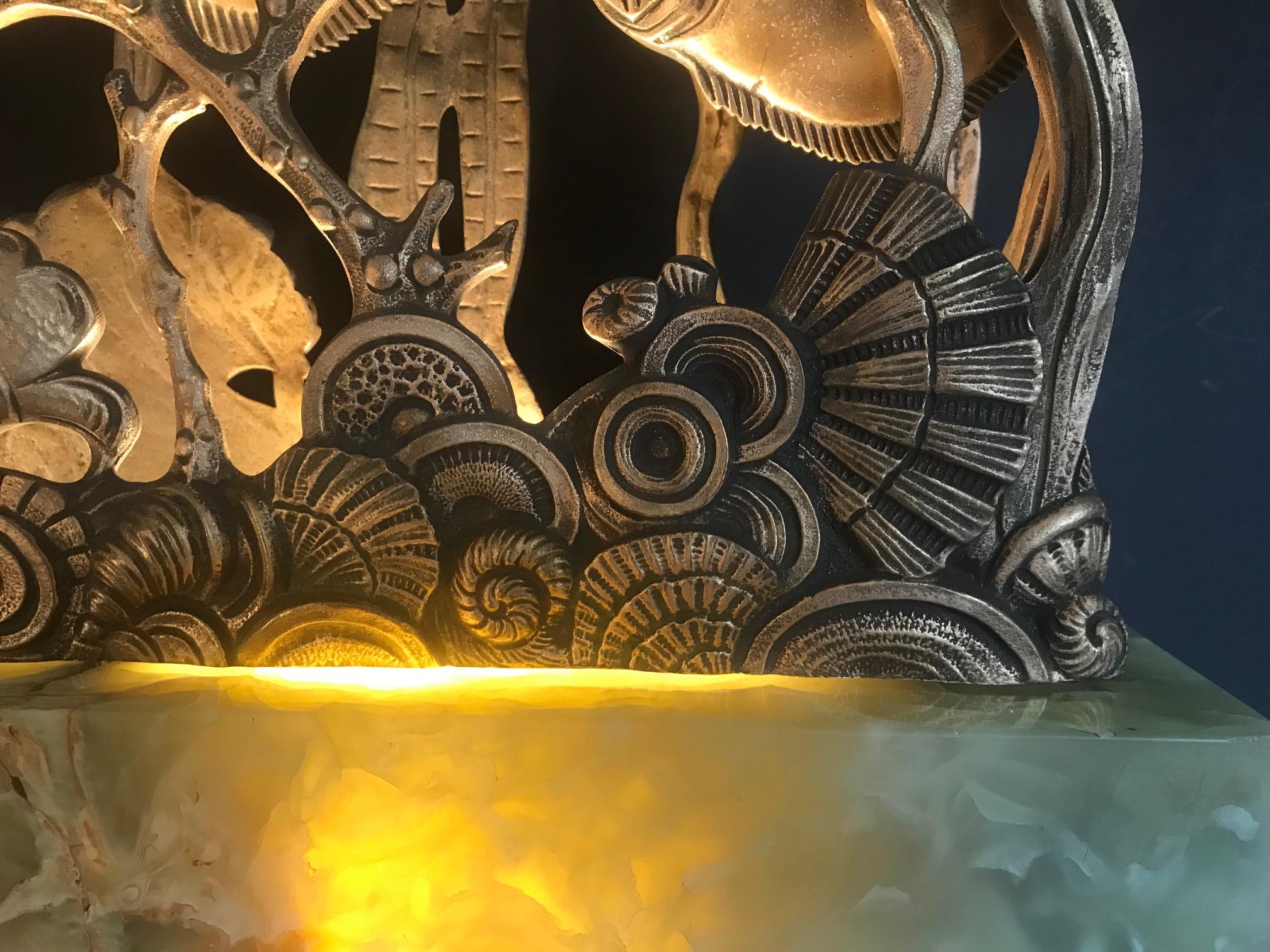 Large Art Deco Table Lamp, Exquisite Sculptural Aquarium Light on Onyx Base 7