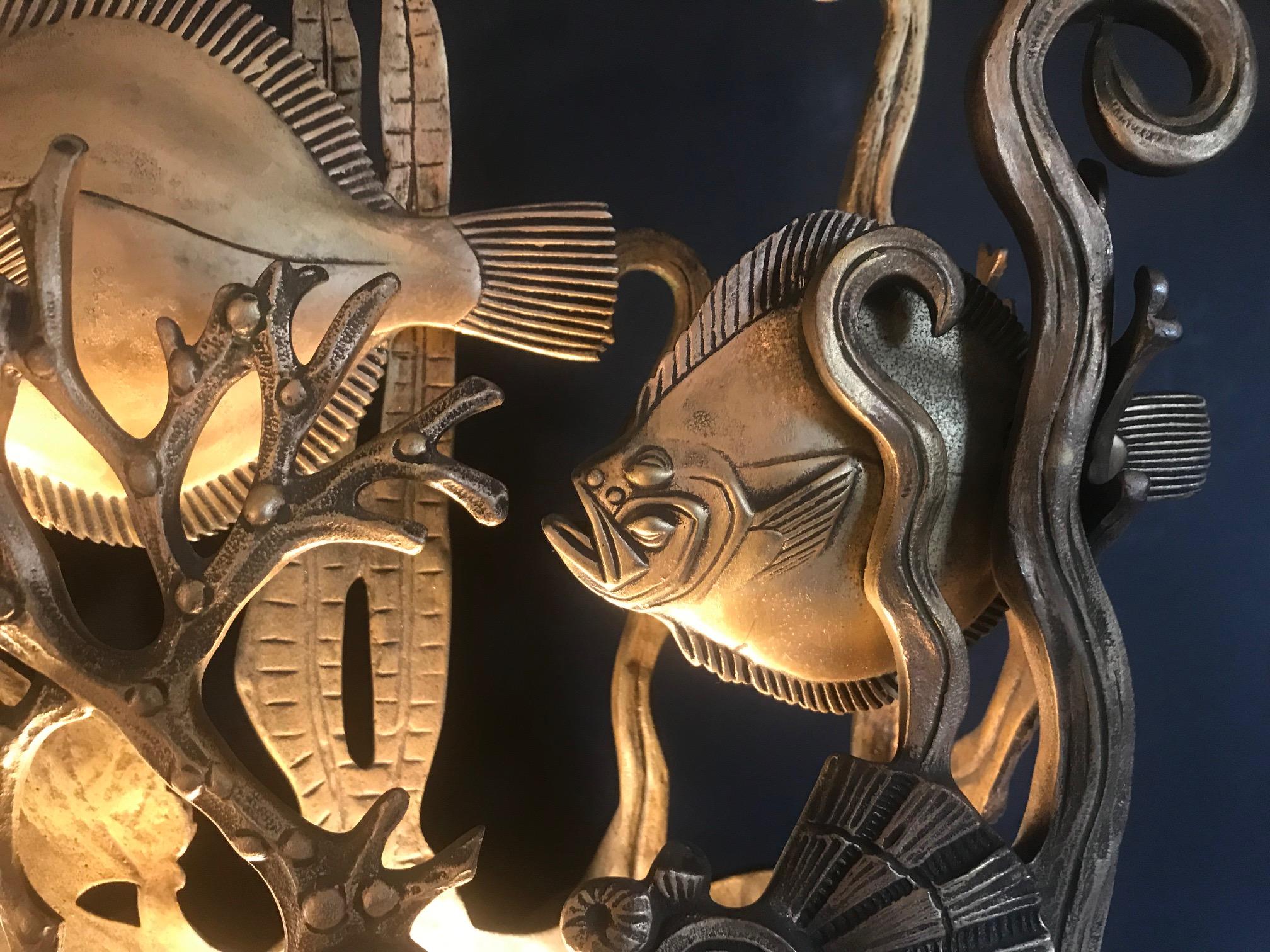 Large Art Deco Table Lamp, Exquisite Sculptural Aquarium Light on Onyx Base 10