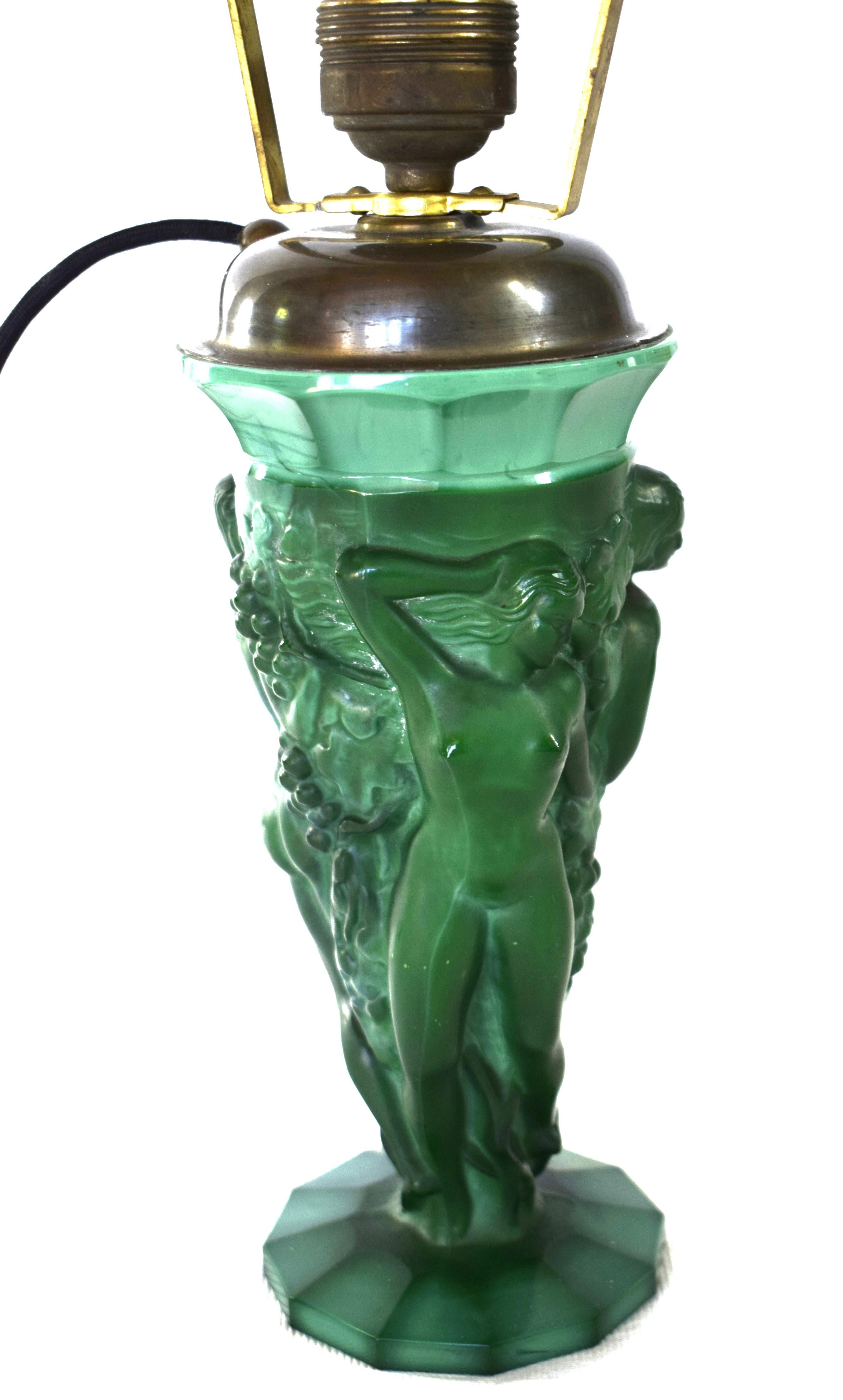 Art Déco Grande lampada da tavolo Art Deco in vetro malachite di Curt Schlevogt, anni '30 in vendita
