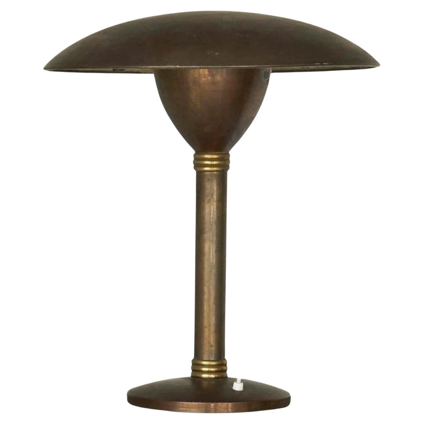 Large Art Deco Table Lamp in Patinated Brass, Italy, 1930s