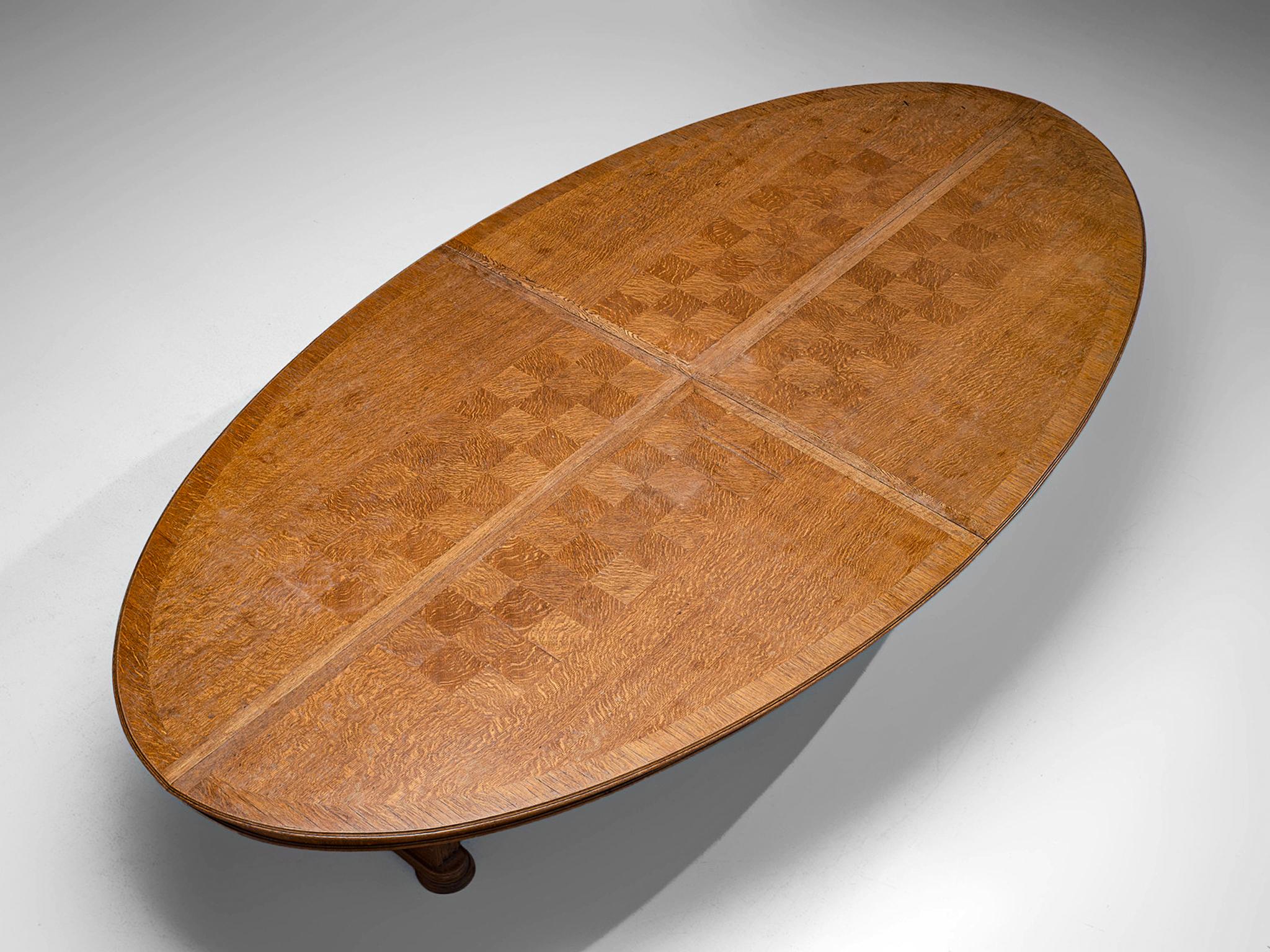 European Large Art Deco Table with Inlayed Top in Oak For Sale