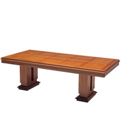 Grande table Art déco avec plateau de table en bois incrusté