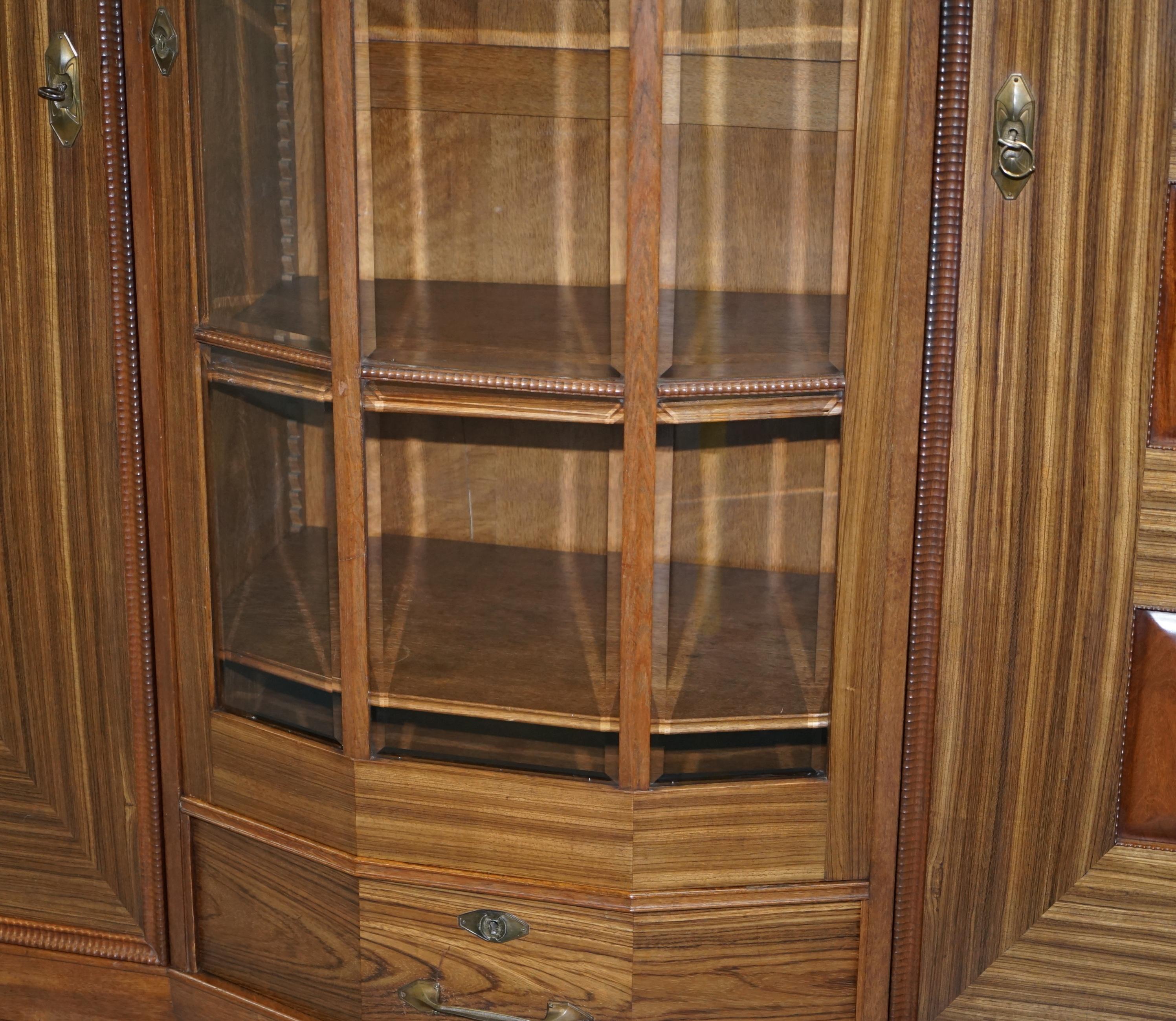 Large Art Deco Teak Bookcase Cupboard with Library Brake Front Glazed Door 4