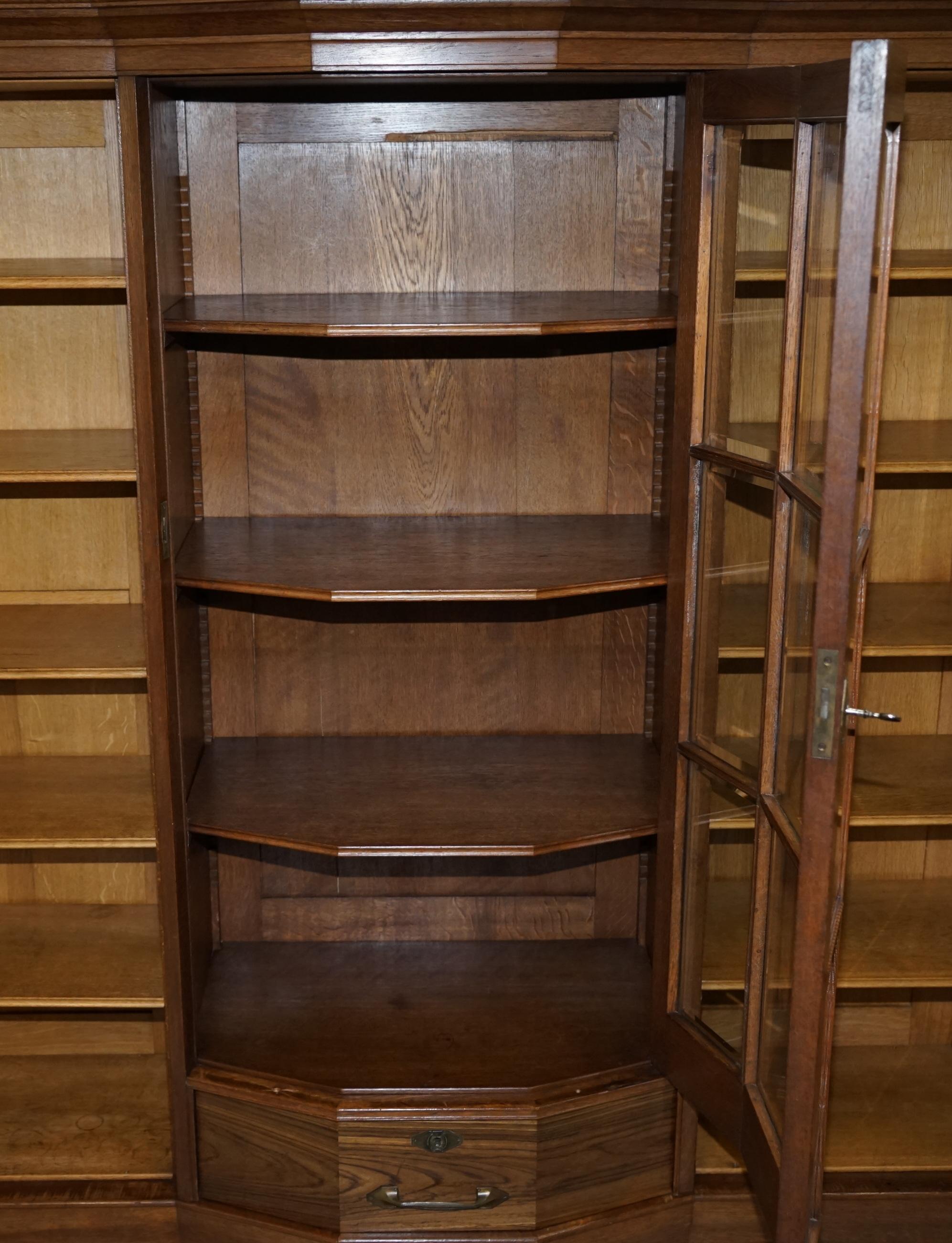 Large Art Deco Teak Bookcase Cupboard with Library Brake Front Glazed Door 11