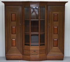 Large Art Deco Teak Bookcase Cupboard with Library Brake Front Glazed Door