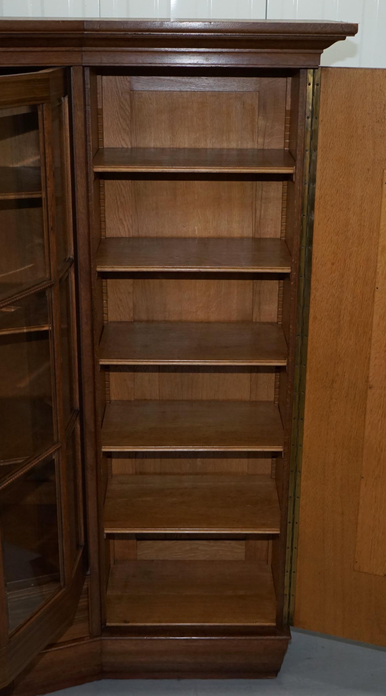 Large Art Deco Teak Bookcase Cupboard with Library Brake Front Glazed Door 12