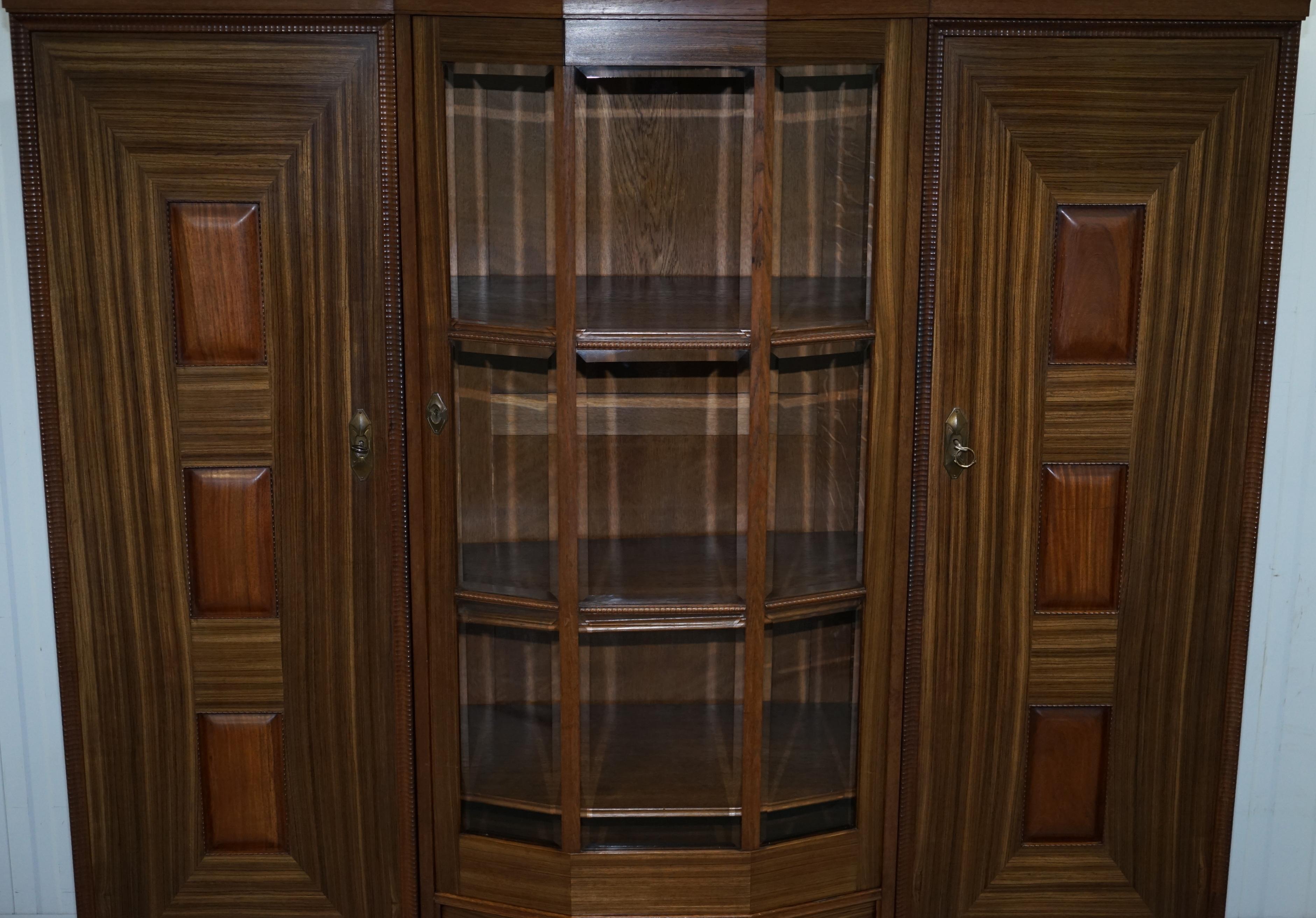 English Large Art Deco Teak Bookcase Cupboard with Library Brake Front Glazed Door