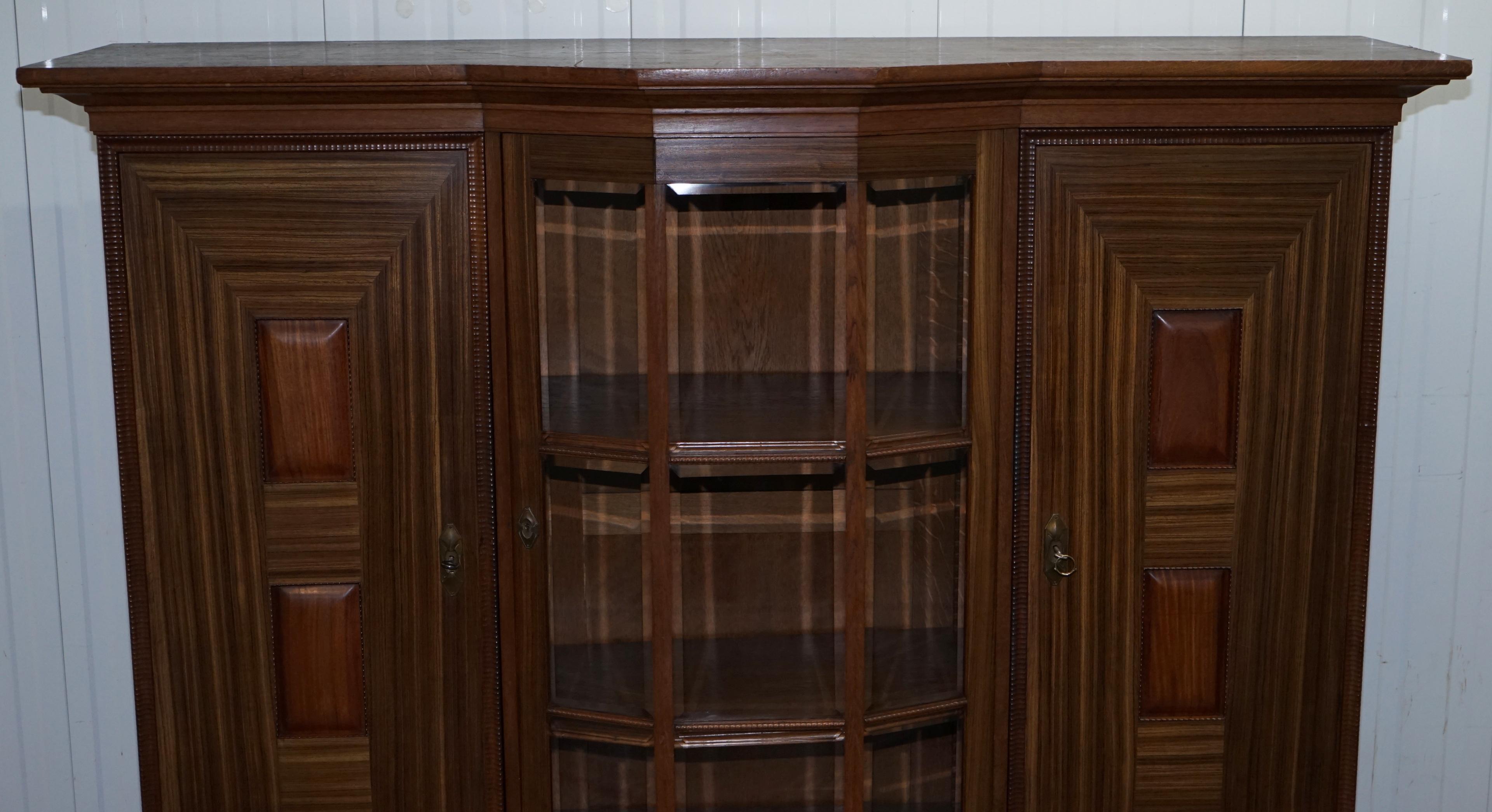 Beveled Large Art Deco Teak Bookcase Cupboard with Library Brake Front Glazed Door