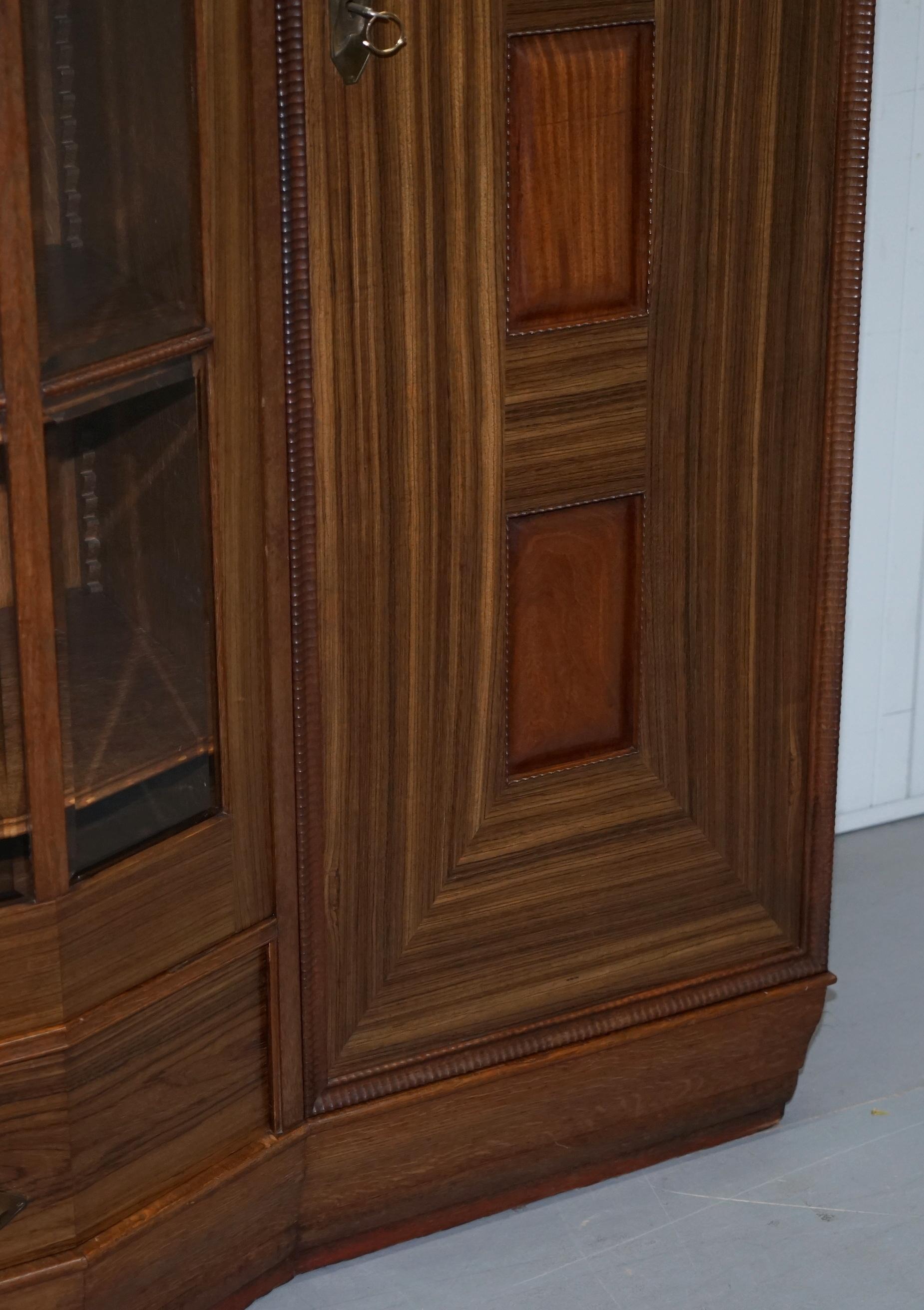 Large Art Deco Teak Bookcase Cupboard with Library Brake Front Glazed Door 1