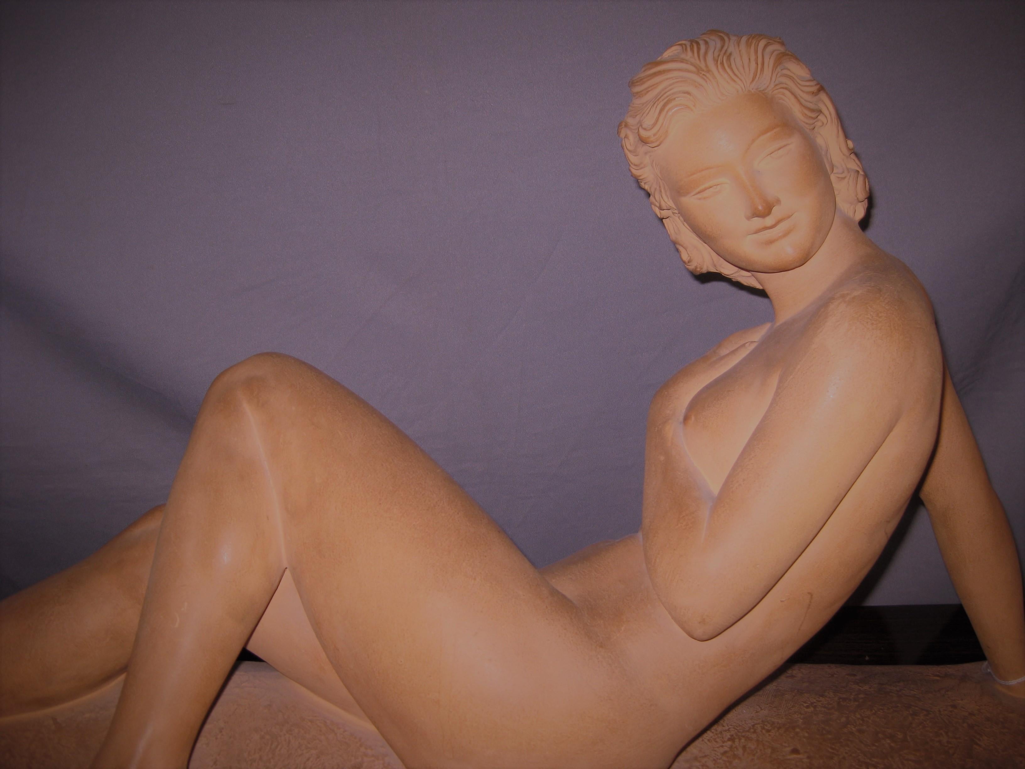 Early 20th Century Large Art Deco Terracotta Sculpture of a Nude, France, 1920