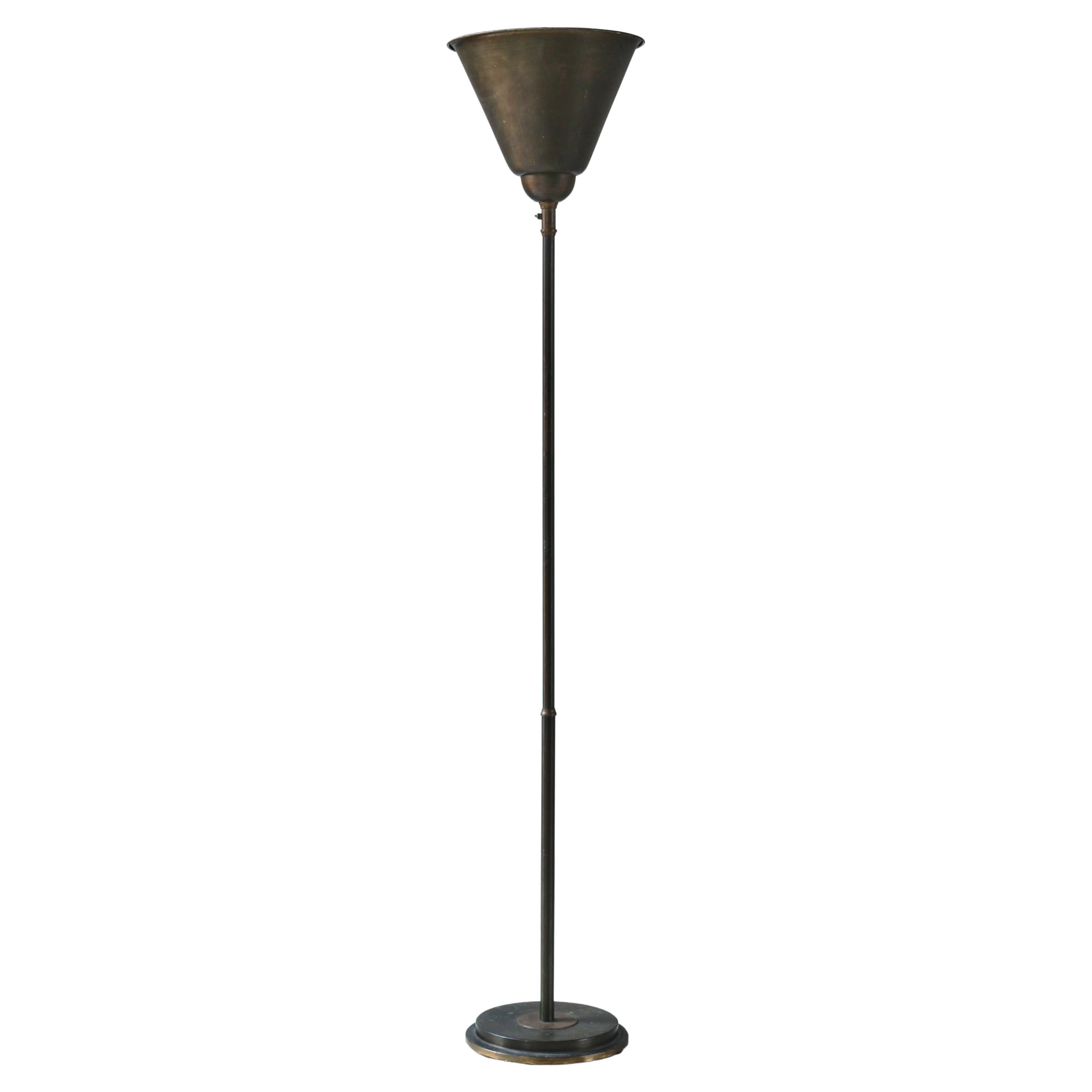 Large Art Deco Uplight Bronze Floor Lamp, Fog & Mørup, Denmark, 1930s For Sale