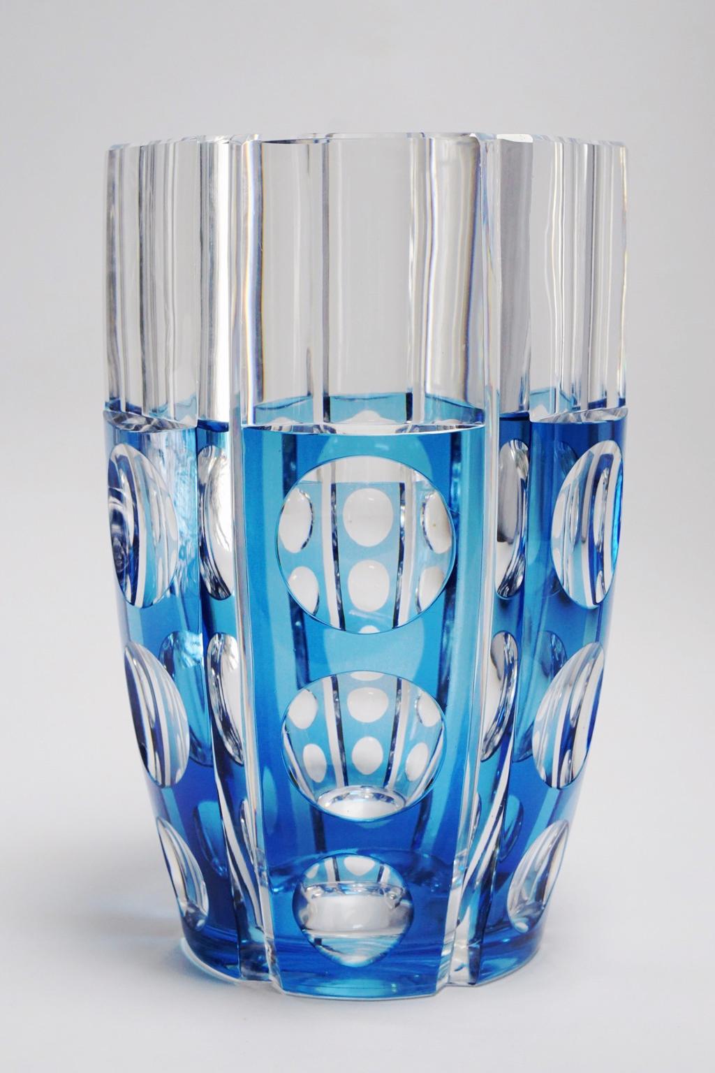 Large Art Deco Val Saint Lambert Blue Cerbere Glass Vase For Sale 6