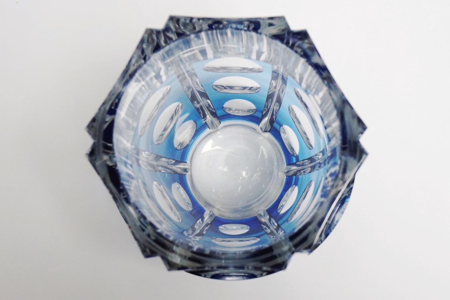 Large Art Deco Val Saint Lambert Blue Cerbere Glass Vase For Sale 7
