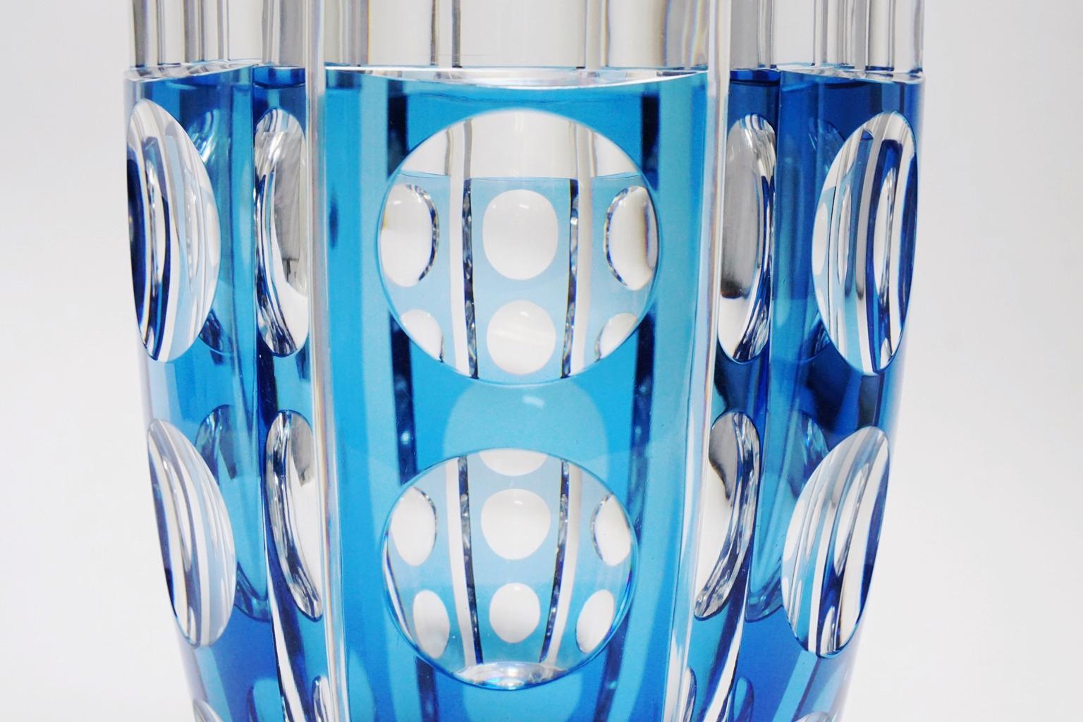 Mid-20th Century Large Art Deco Val Saint Lambert Blue Cerbere Glass Vase For Sale