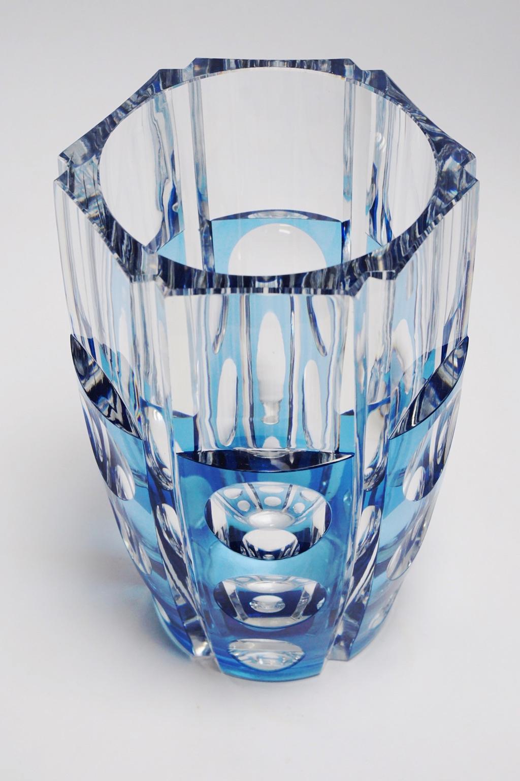 Large Art Deco Val Saint Lambert Blue Cerbere Glass Vase For Sale 2